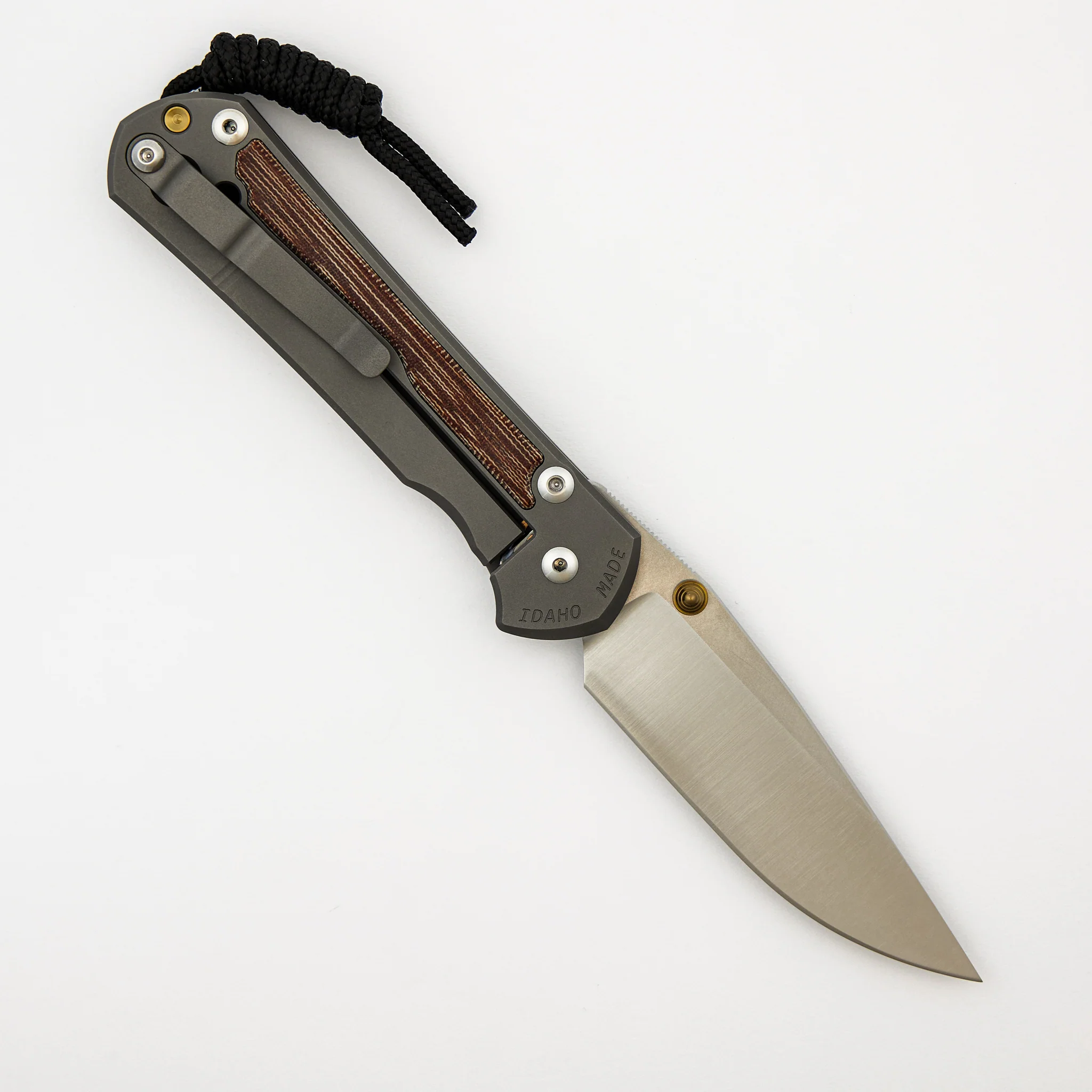 Large Sebenza 31 - Natural Canvas Micarta Inlay - Drop Point Polished CPM MagnaCut Blade - Glass Blasted - Gold Double Thumb Lugs - Image 2