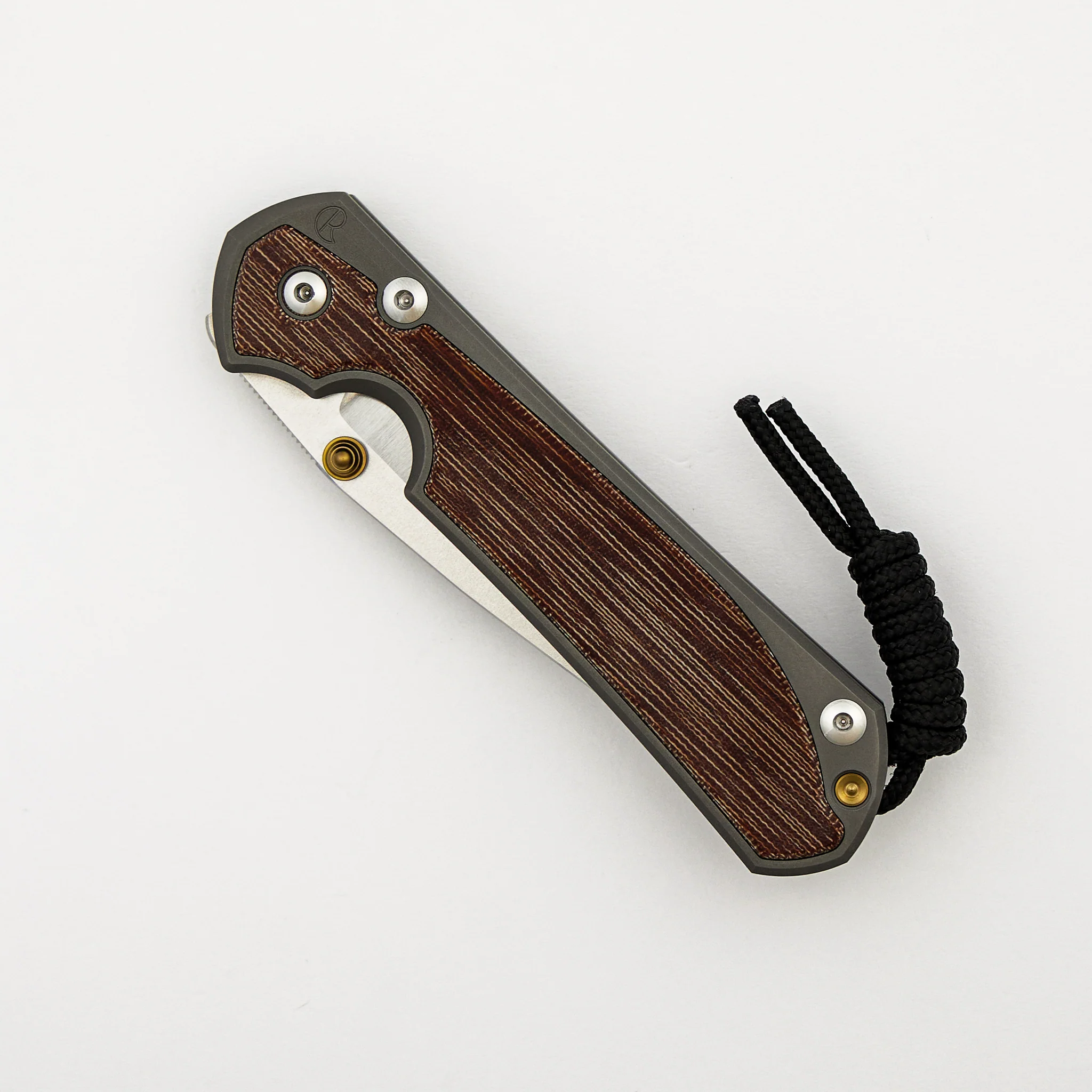 Large Sebenza 31 - Natural Canvas Micarta Inlay - Drop Point Polished CPM MagnaCut Blade - Glass Blasted - Gold Double Thumb Lugs - Image 3