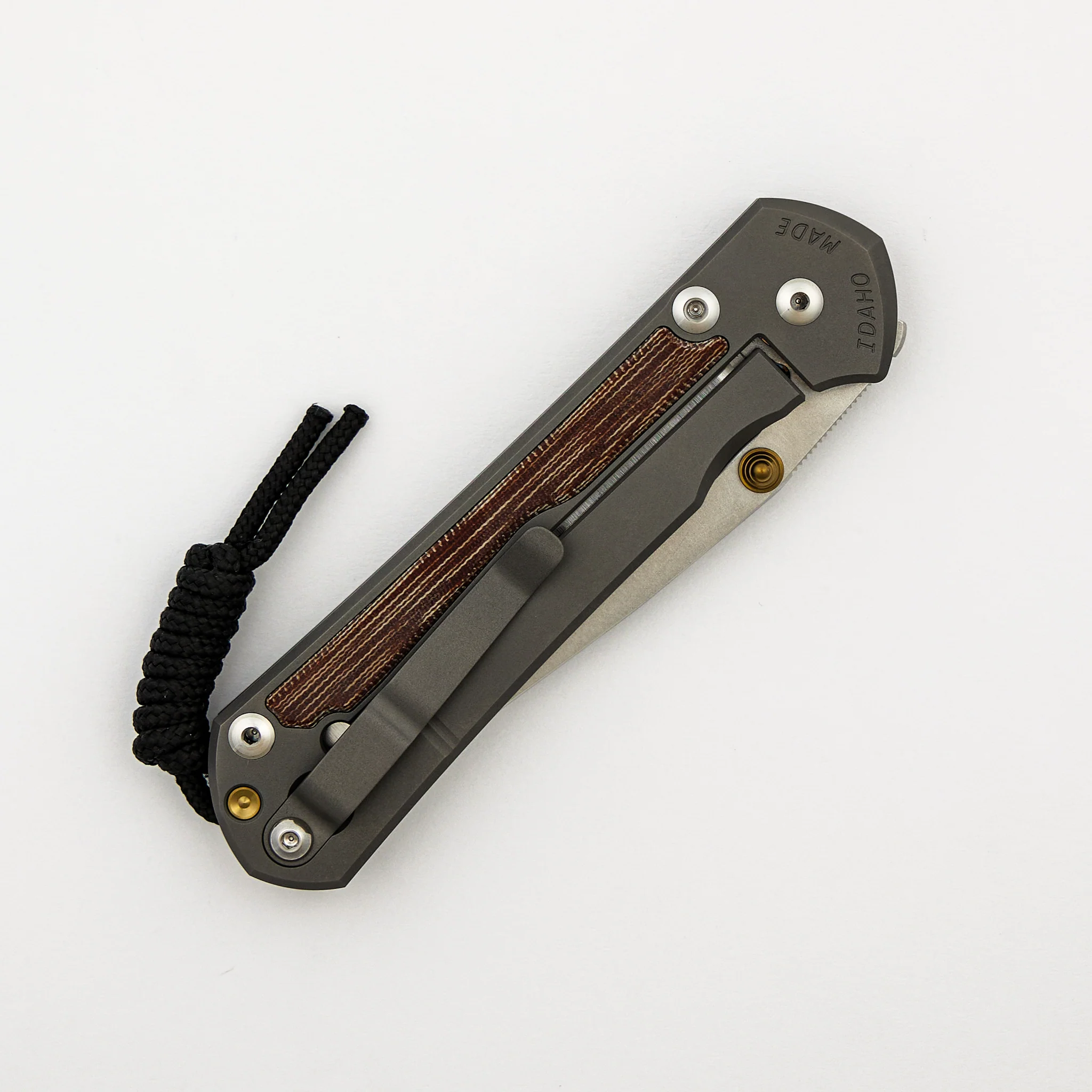 Large Sebenza 31 - Natural Canvas Micarta Inlay - Drop Point Polished CPM MagnaCut Blade - Glass Blasted - Gold Double Thumb Lugs - Image 4