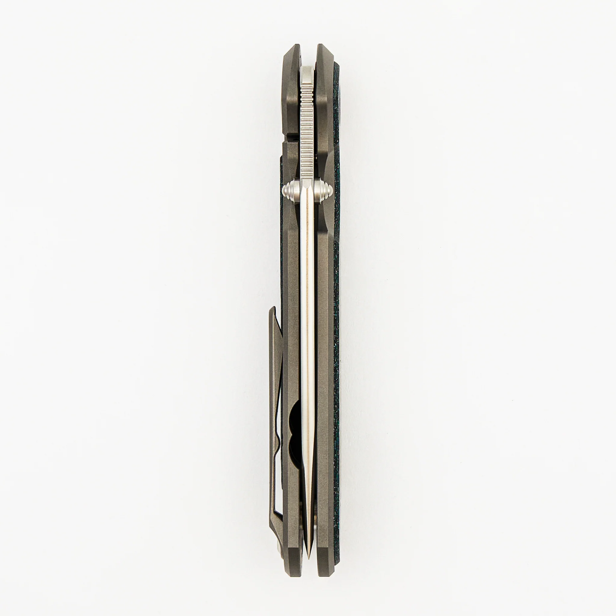 Large Sebenza 31 - Teal Magnetic CarboTi Inlays - Tanto CPM MagnaCut Blade - Silver Double Thumb Lugs - 2025 R1 Invitational - Image 5