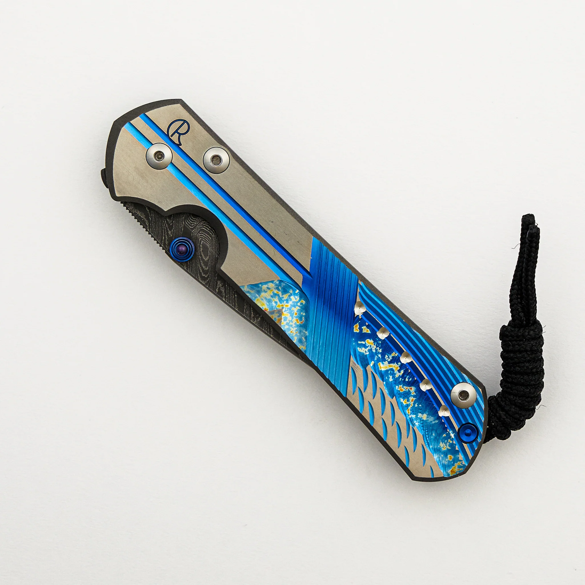 Large Sebenza 31 Unique Graphic - Drop Point Boomerang Blade - Blue Single Thumb Lug - Image 3