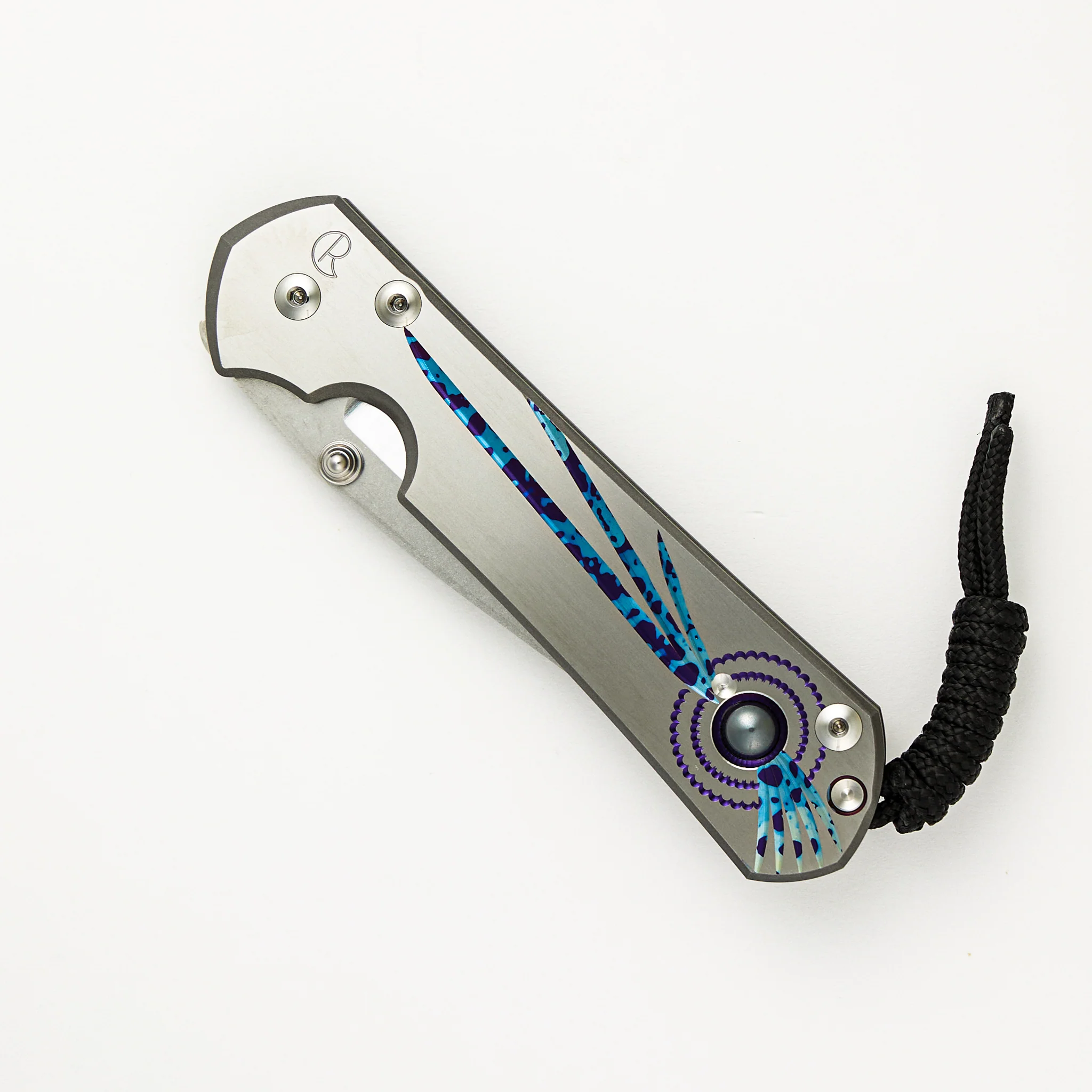 Large Sebenza 31 - Unique Graphic - Drop Point CPM MagnaCut Blade - Silver Single Thumb Lug - Image 3