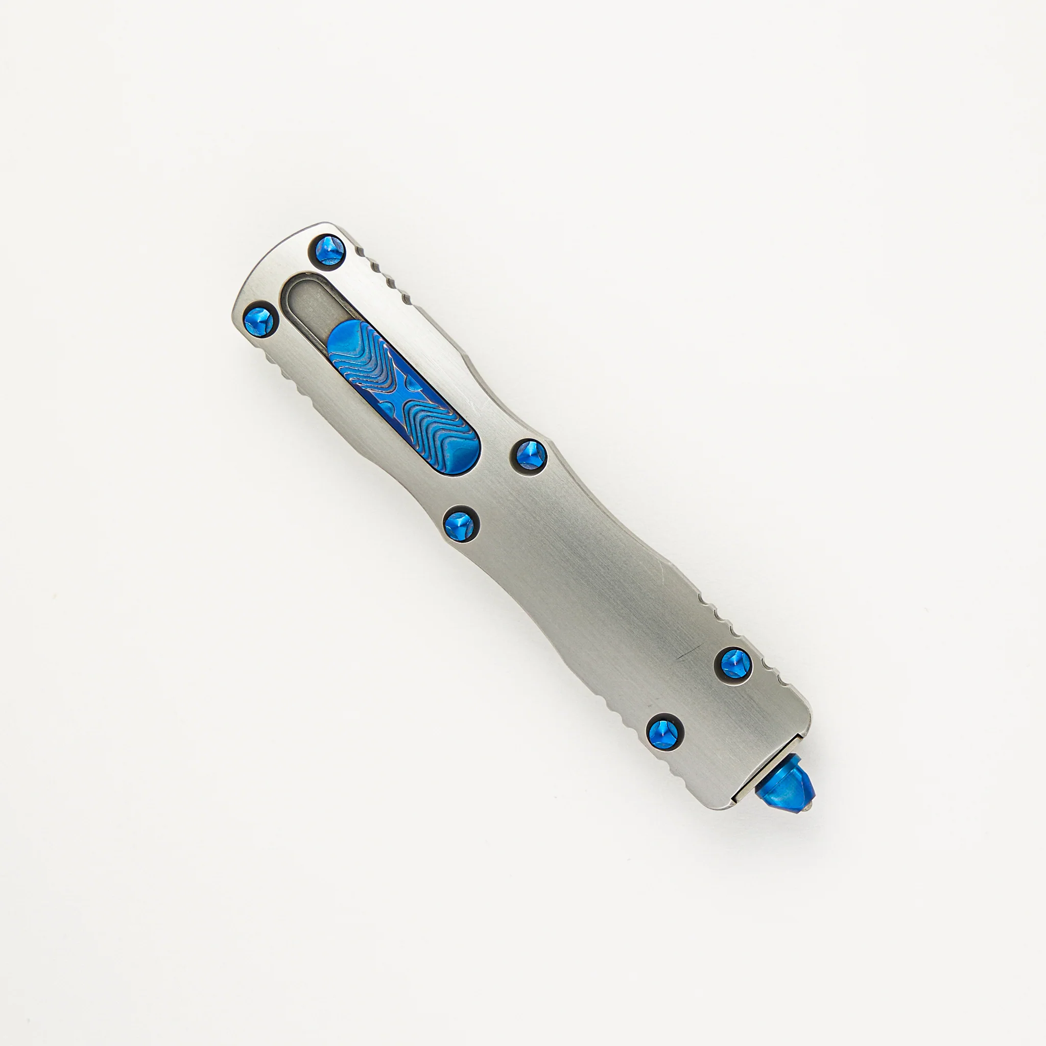 Marfione Custom Knives Dirac - D/E Two-Tone Satin Blade - Two-Tone Stainless Steel W/ Blue S/N 007 - Image 3