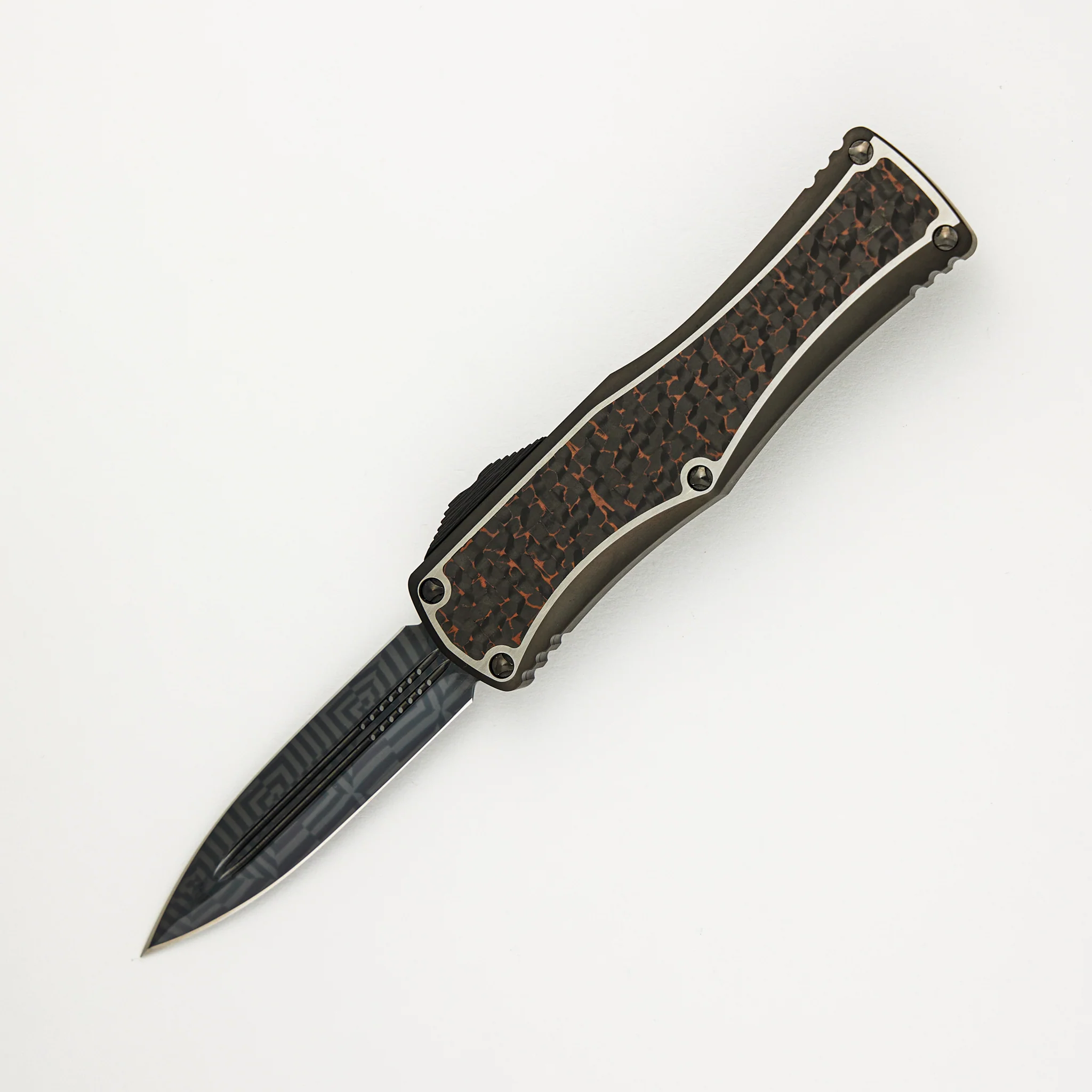 Marfione Custom Knives Hera - D/E Hot Blued Mosaic Blade - DLC Titanium/Snakeskin Copper Fat Carbon - S/N 011
