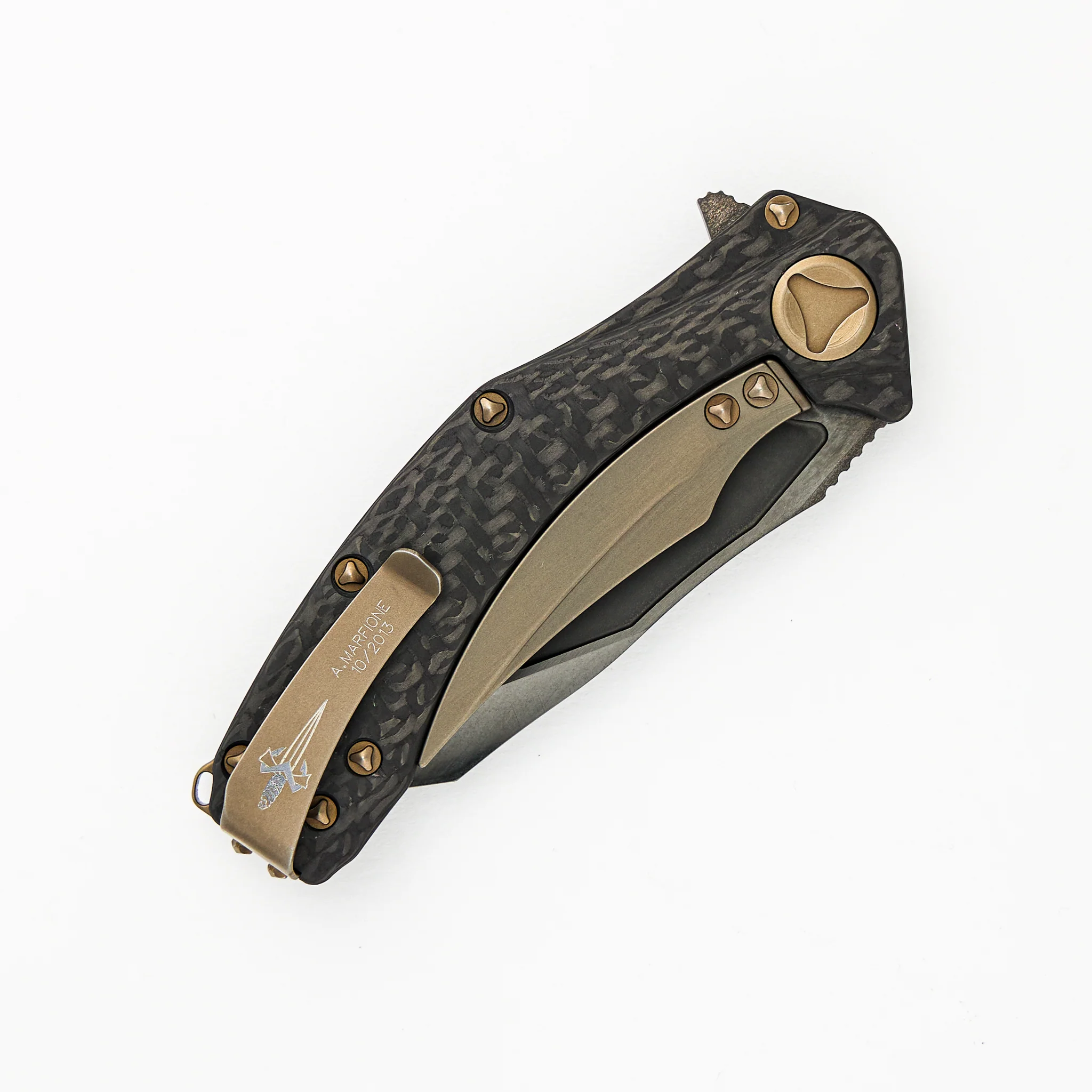 Marfione Custom Knives Mini Matrix - Hand Ground - Casidiam Hard Carbon Coating - Heat Colored Hardware - Image 4