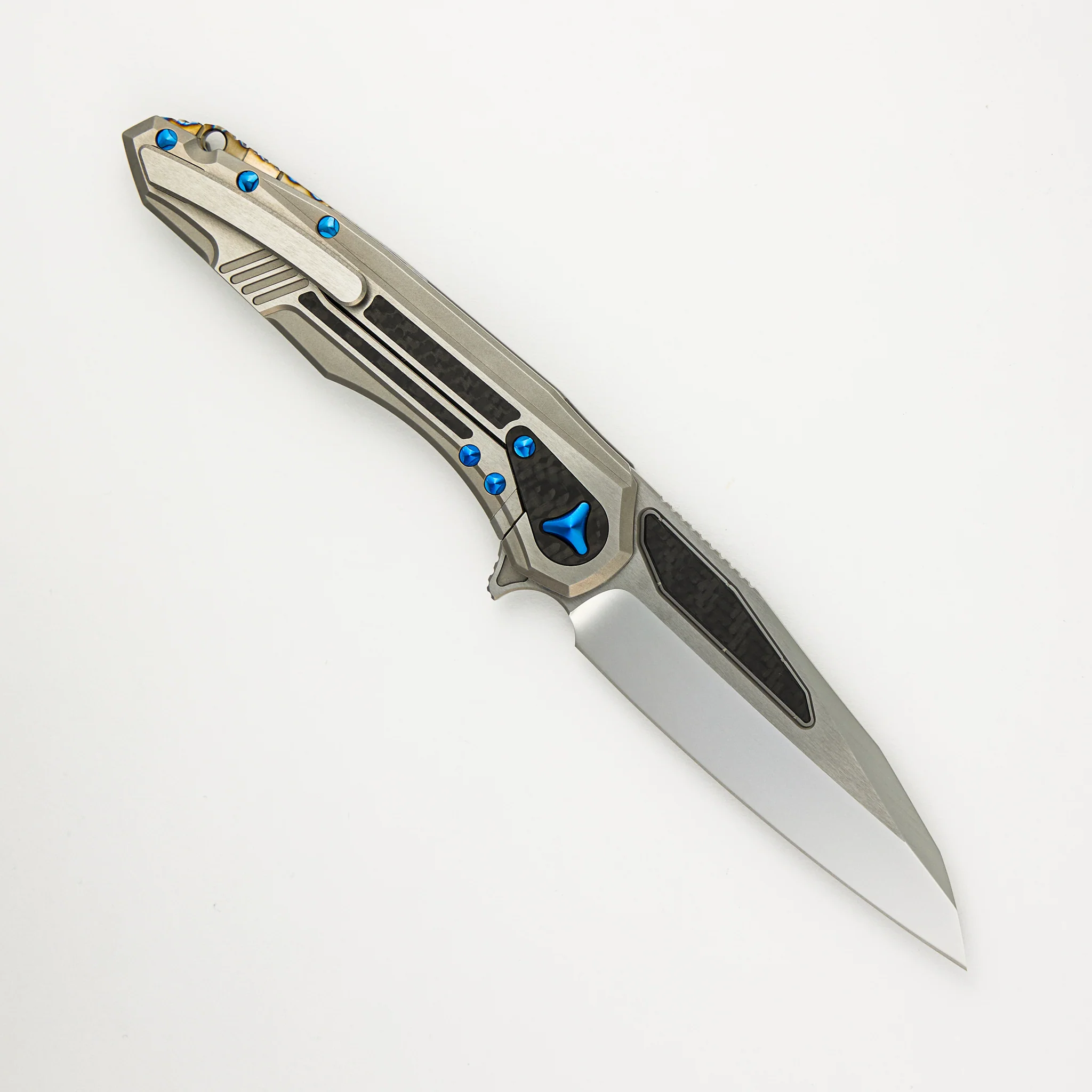 Marfione Custom Knives Super Sigil MK6 - Mirror Polish / Carbon Fiber Inlay M390 - Two-Tone Double Vapor Blast Ti W/ Carbon Fiber Inlay S/N 008 - Image 2