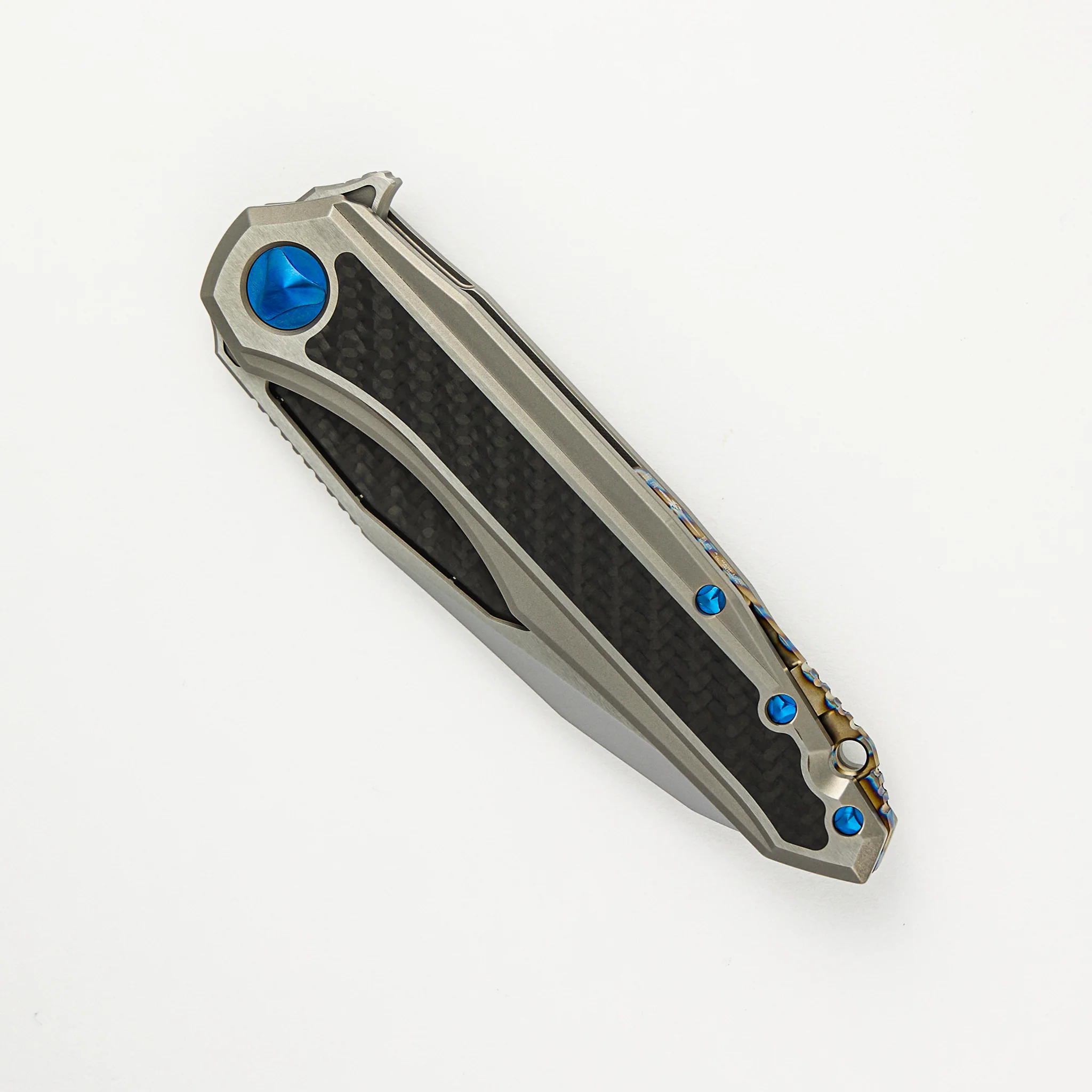 Marfione Custom Knives Super Sigil MK6 - Mirror Polish / Carbon Fiber Inlay M390 - Two-Tone Double Vapor Blast Ti W/ Carbon Fiber Inlay S/N 008 - Image 3