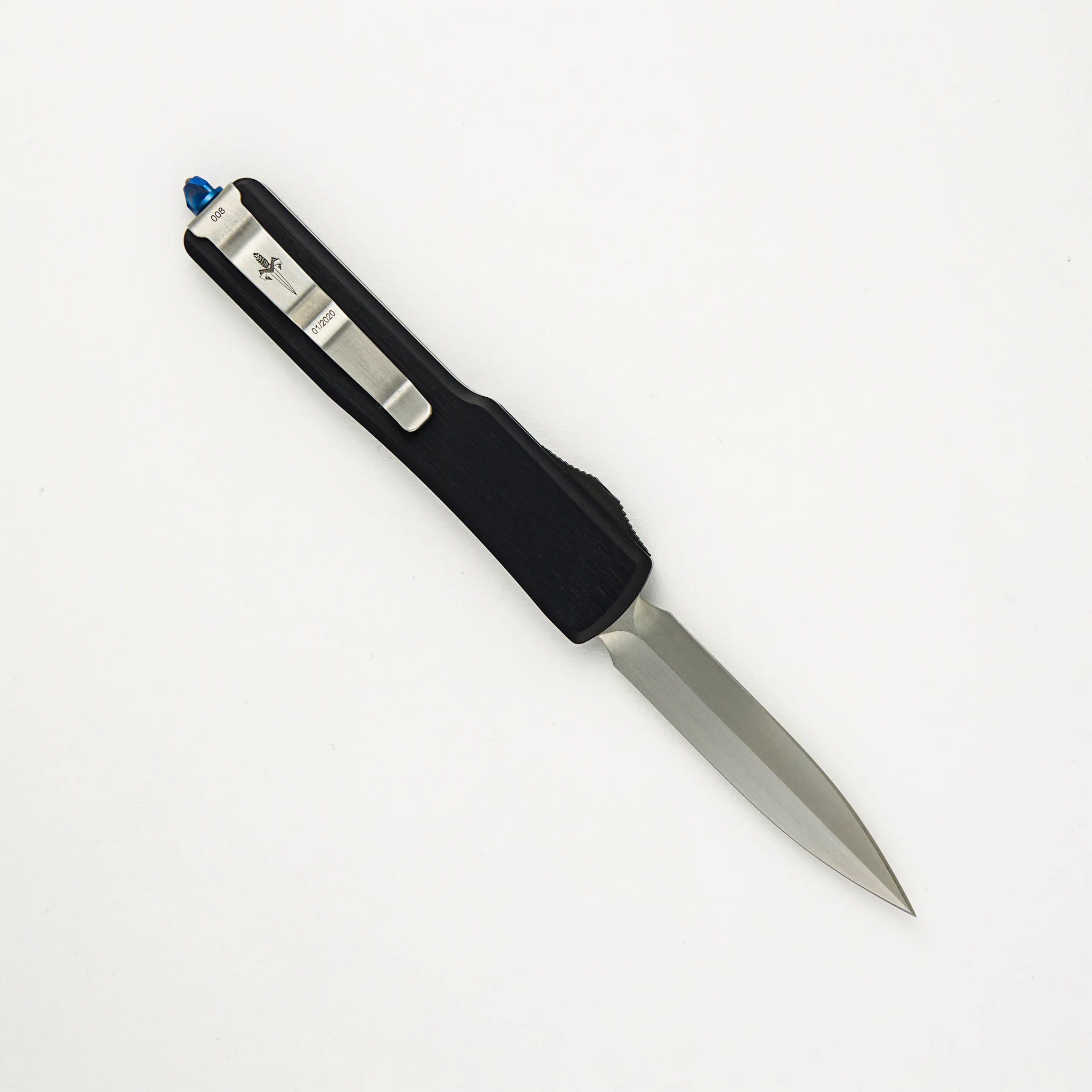 Marfione Custom Knives UTX-70 - D/E Hand Rubbed Satin Finish Hefted Alloy W/ Blue Hardware S/N 008 - Image 2