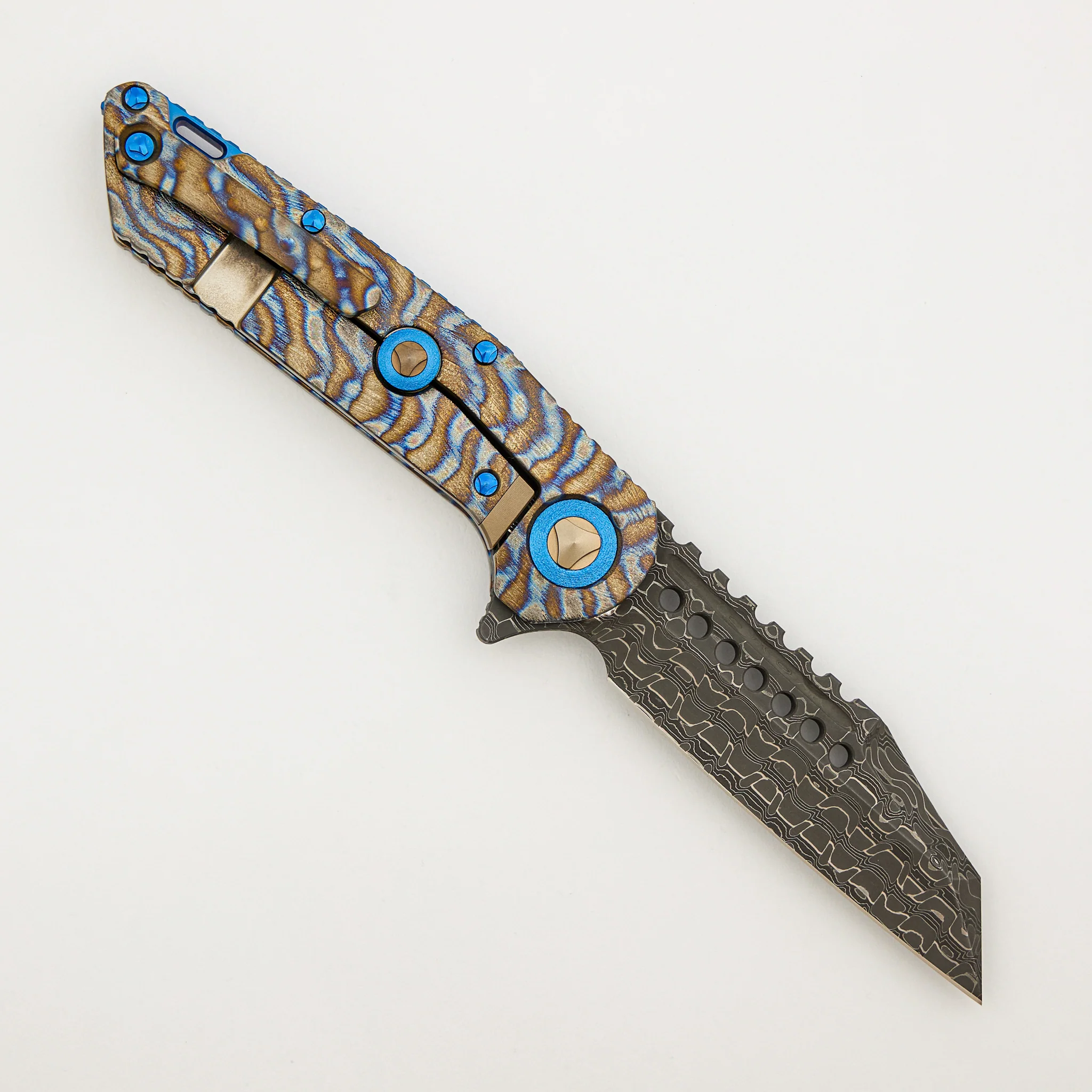 Marfione Custom Knives Warhound - Vegas Forge Stainless Reptilian Blade - Flamed Barked Titanium Handle - Image 2