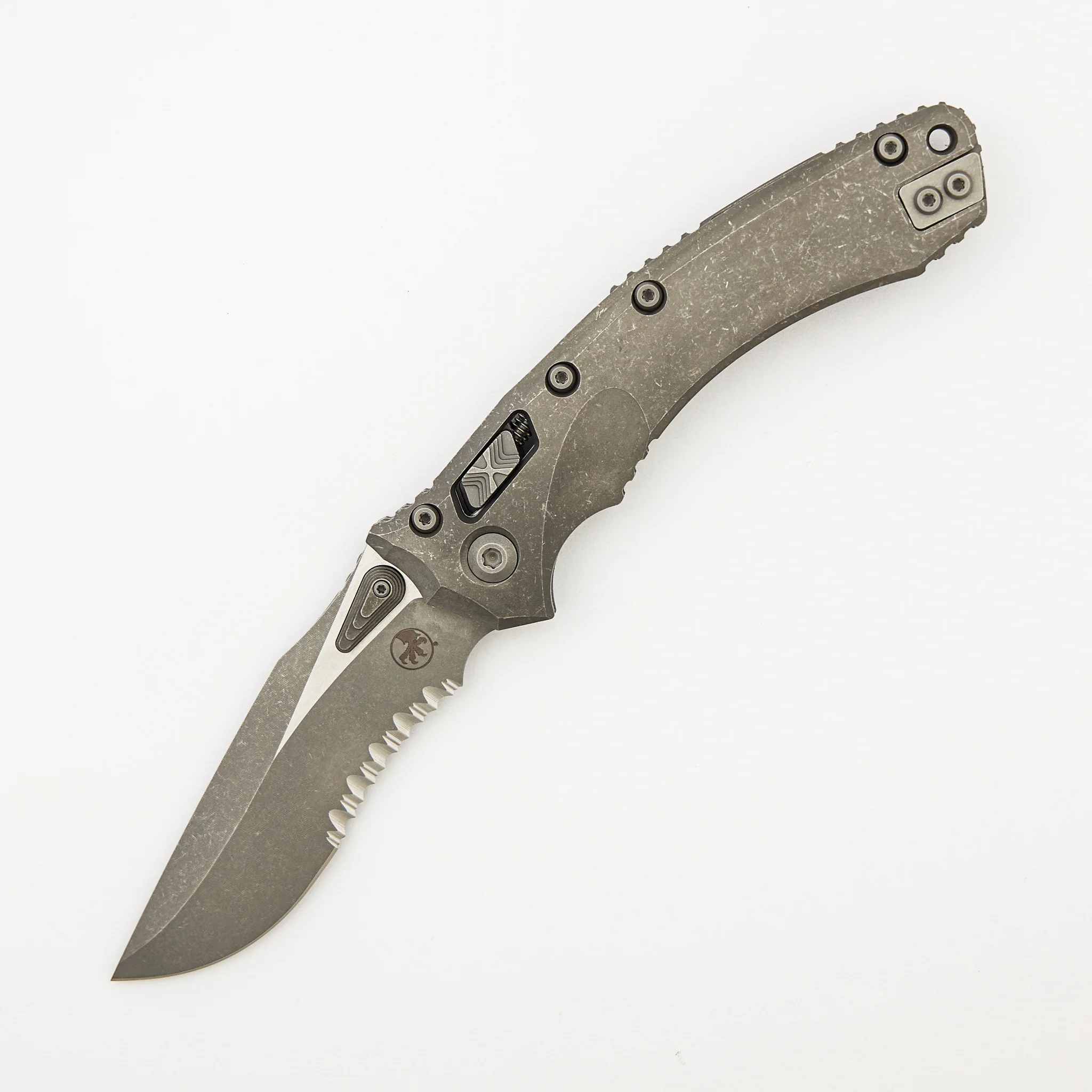 "Marfione Select" Amphibian - RAM-LOK Partial Serrated Apocalyptic Finish Slab Side Titanium 137RL-11APMS1