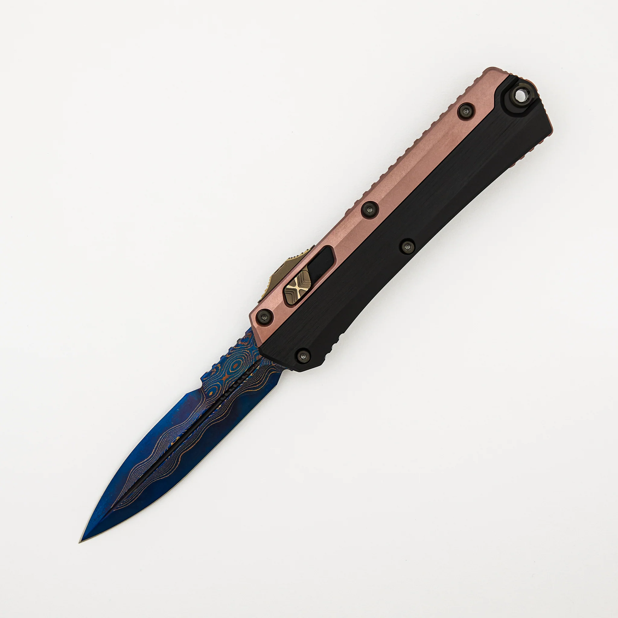 "Marfione Select" Glykon - Bayonet Blued Baker Forge Coppermai - Hefted Alloy w/ Rose Gold PVD Accents - DLC Hard Cut w/ Blue Ti Accent