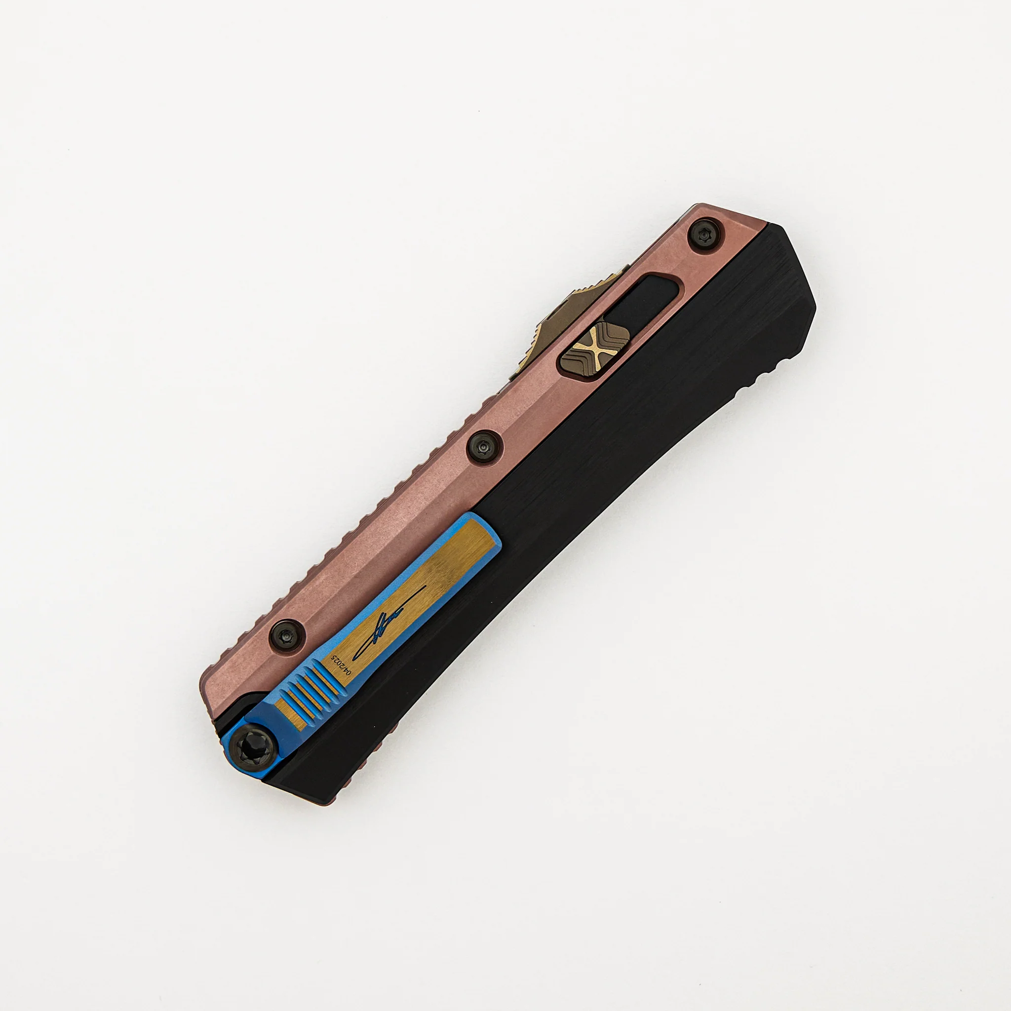 "Marfione Select" Glykon - Bayonet Blued Baker Forge Coppermai - Hefted Alloy w/ Rose Gold PVD Accents - DLC Hard Cut w/ Blue Ti Accent - Image 4