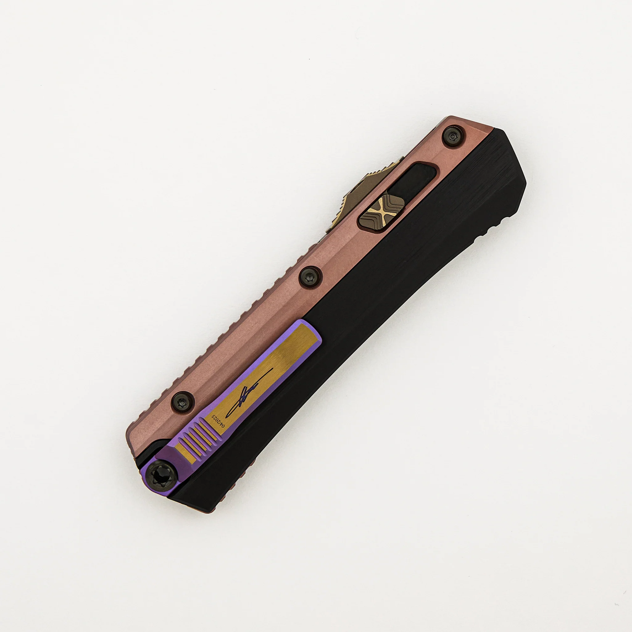 "Marfione Select" Glykon - Bayonet Blued Baker Forge Coppermai - Hefted Alloy w/ Rose Gold PVD Accents - DLC Hard Cut w/ Purple Ti Accent - Image 4