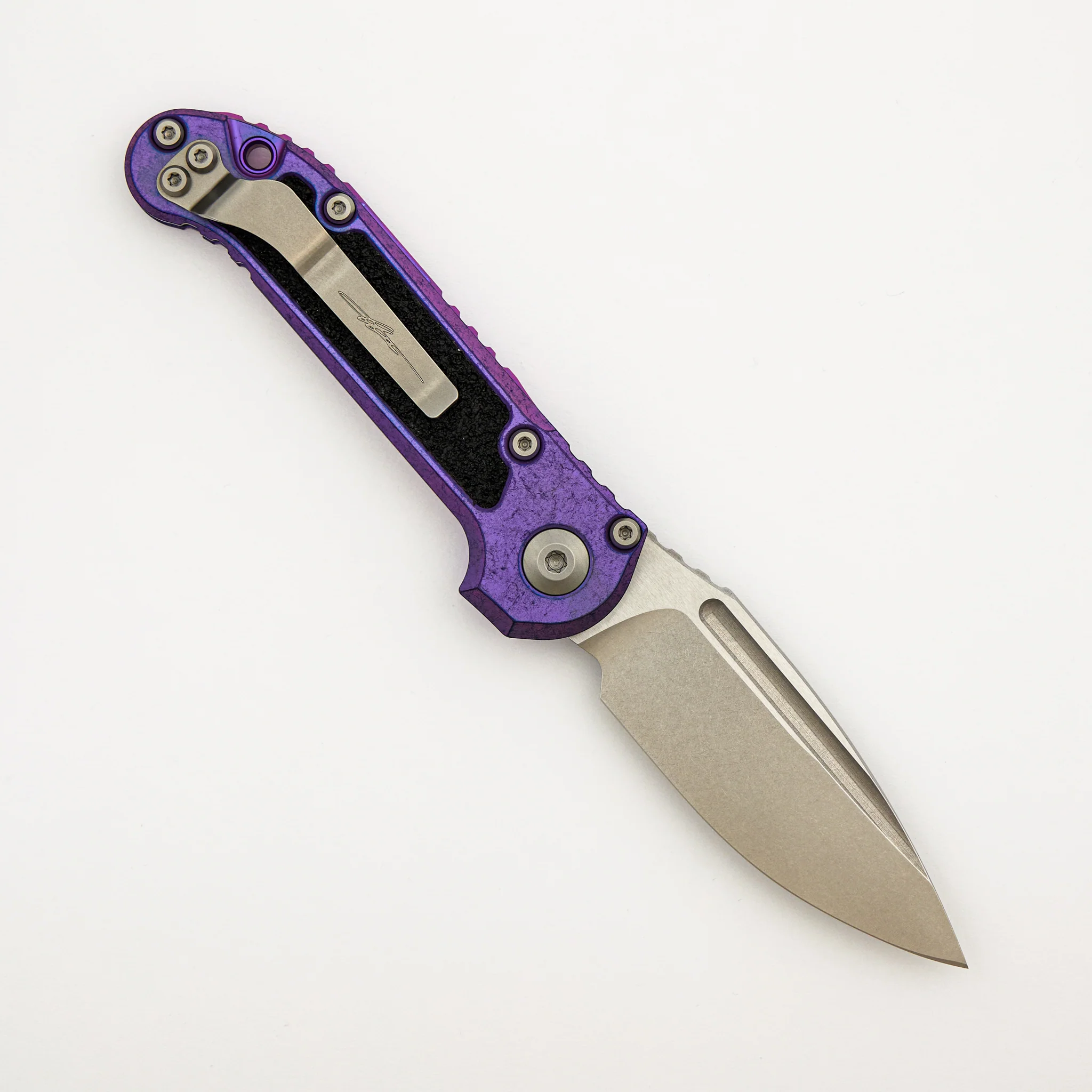 "Marfione Select" L.U.D.T. Clip Point Stonewash Finish Purple Haze Anodized Titanium W/ Textured Inlay and Purple Accent 1135-10MS10 - Image 2