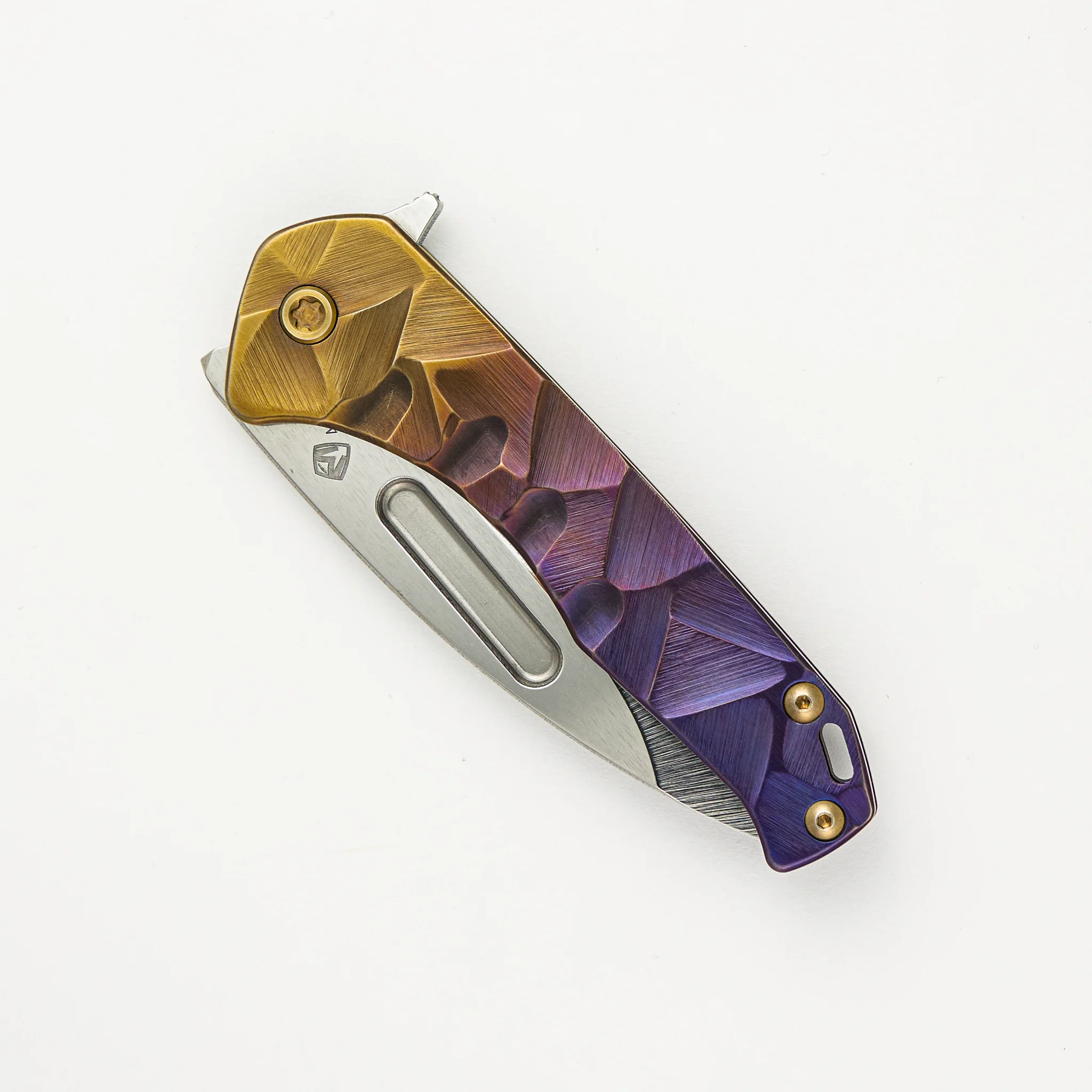 Praetorian Slim Flipper - S45VN Blade - Bronze/Violet "Stained Glass" Handle - Image 3