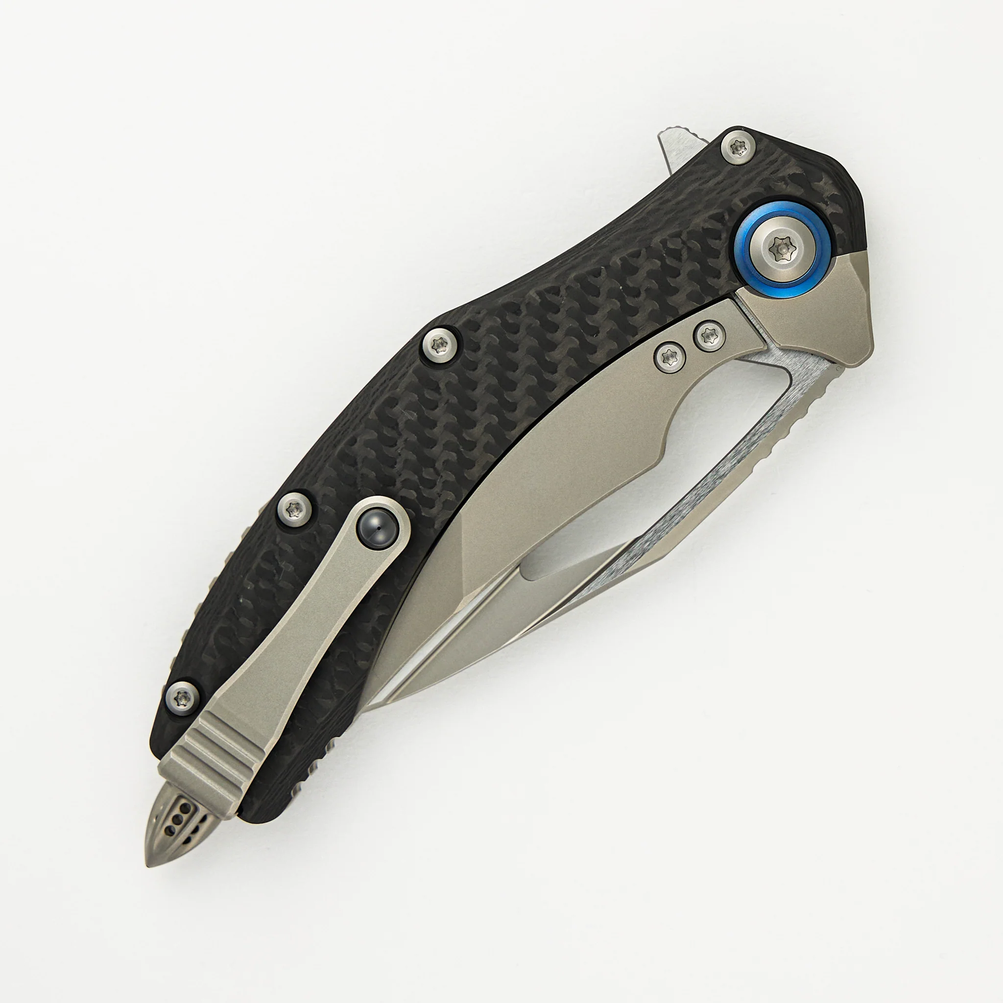 Matrix Titanium Handle Bead Blast Standard Blue Titanium Pivot Collar Carbon Fiber Scales 165C-7 CFTI - Image 4