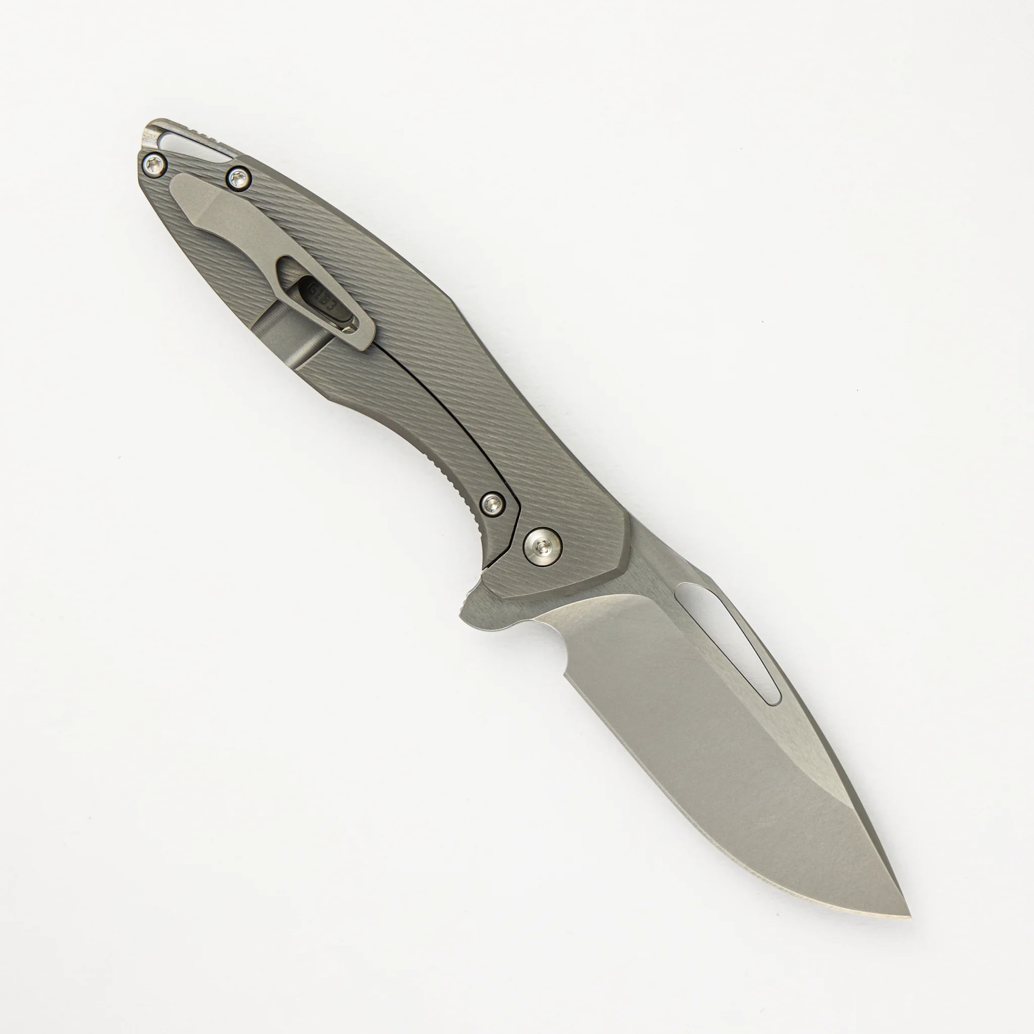 Mini Arius - Corda Titanium Handle - Silver Hardware - Burnished W/ Polished Flats M390 Blade - Image 2