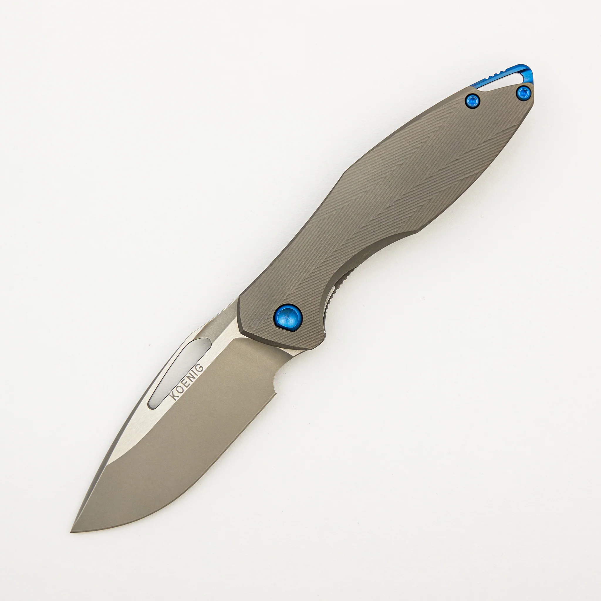 Mini Arius - Non Flipper - Patterned Titanium Handle - Blue Hardware - Burnished W/ Polished Flats M390 Blade