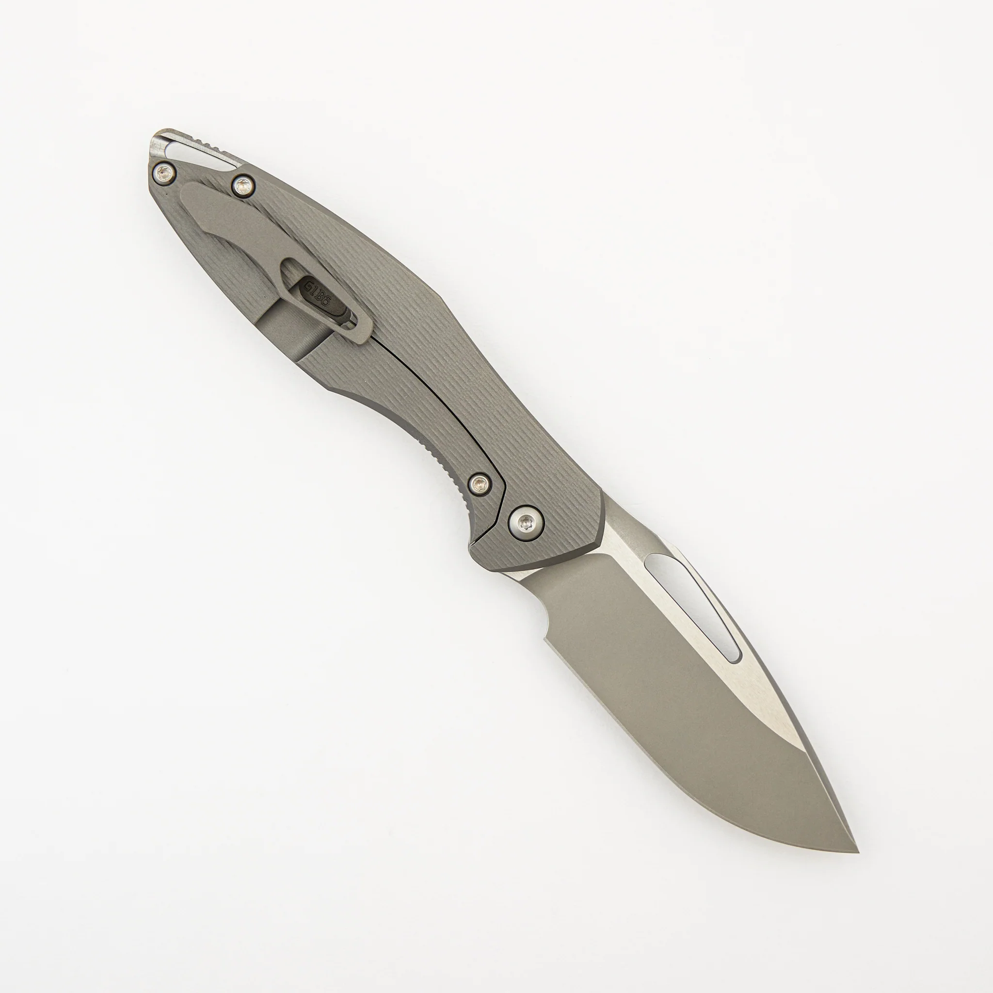 Mini Arius - Non Flipper - Plexa Titanium Handle - Silver Hardware - Burnished W/ Polished Flats M390 Blade - Image 2