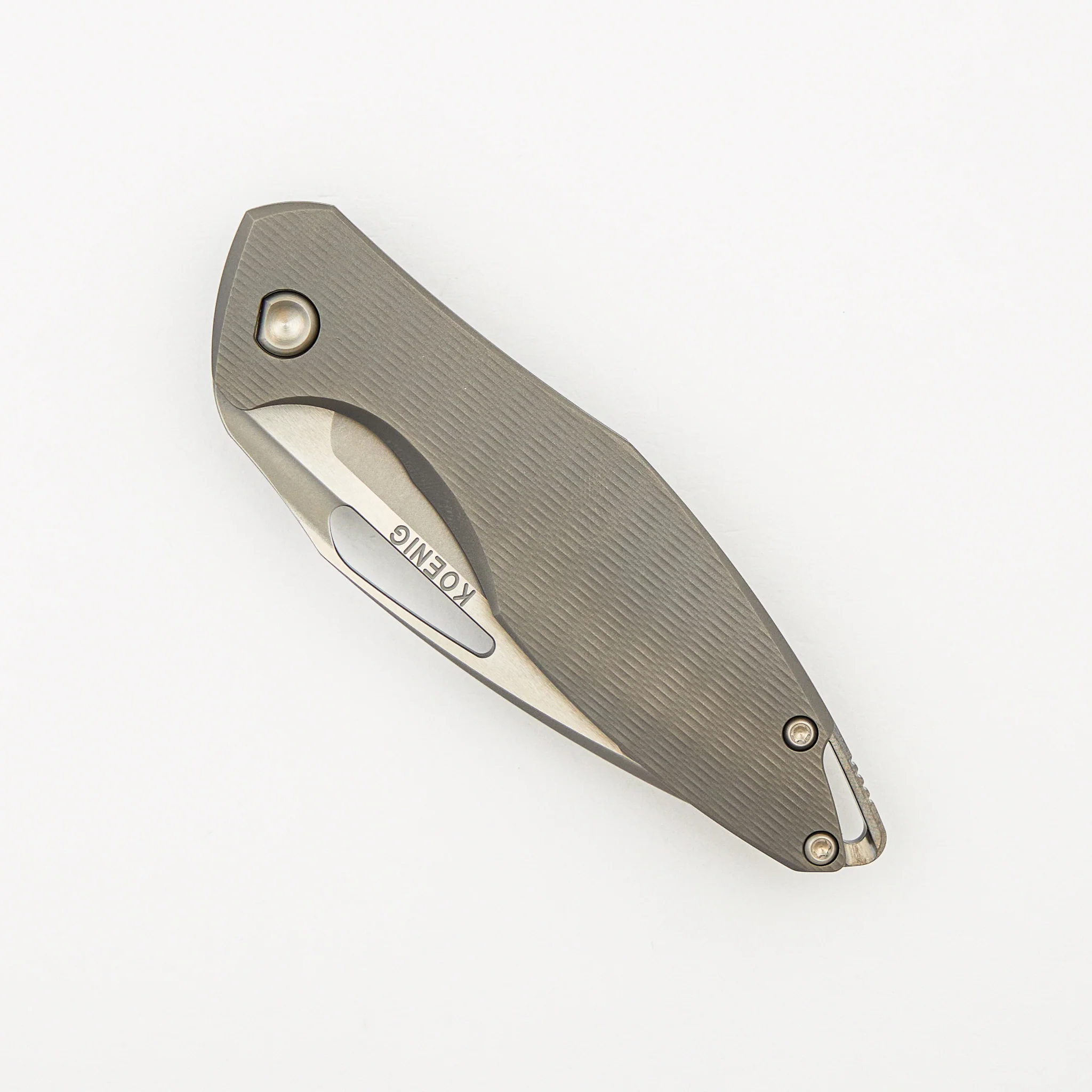 Mini Arius - Non Flipper - Plexa Titanium Handle - Silver Hardware - Burnished W/ Polished Flats M390 Blade - Image 3