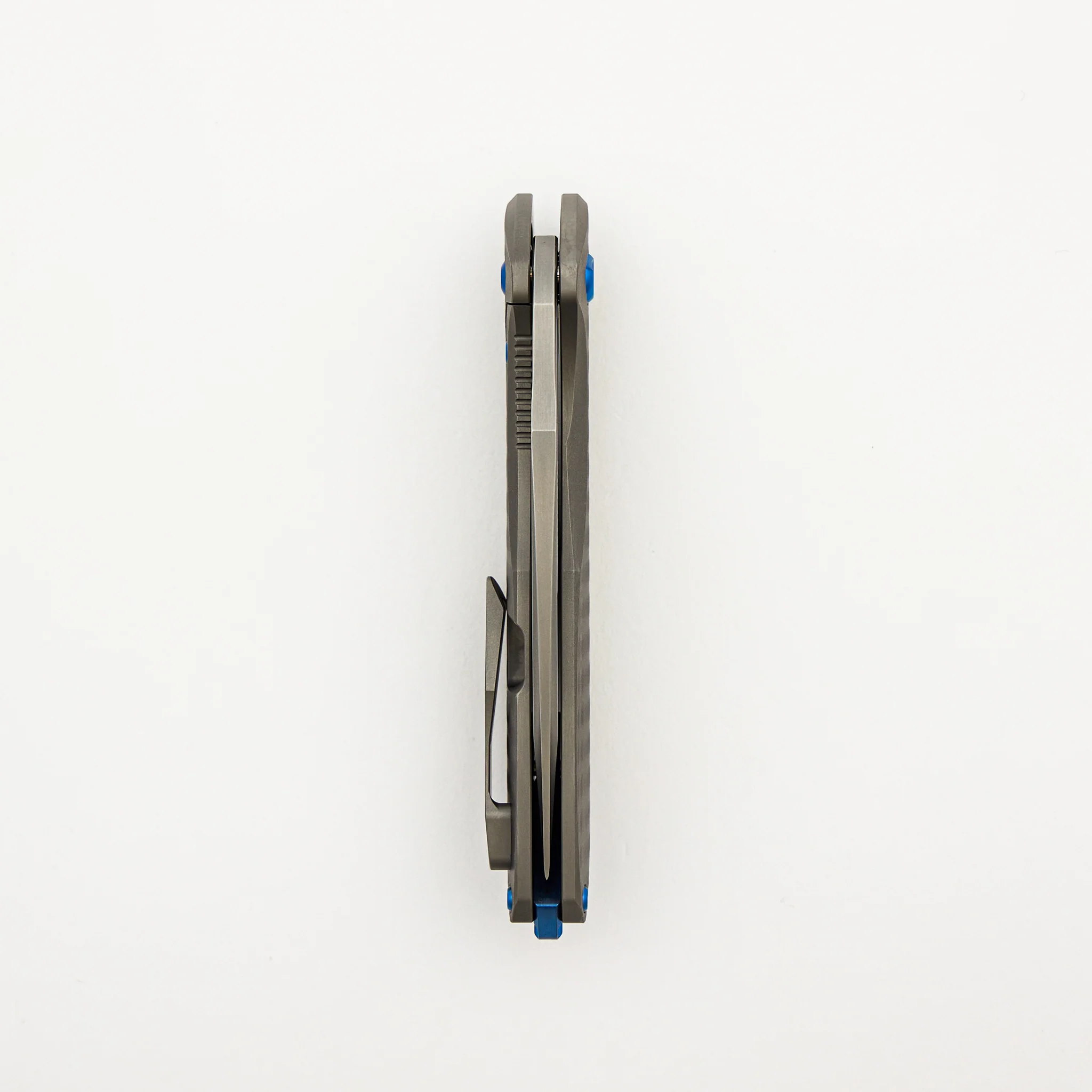 Mini Arius - Plexa Titanium Handle - Blue Hardware - Burnished W/ Polished Flats M390 Blade - Image 5