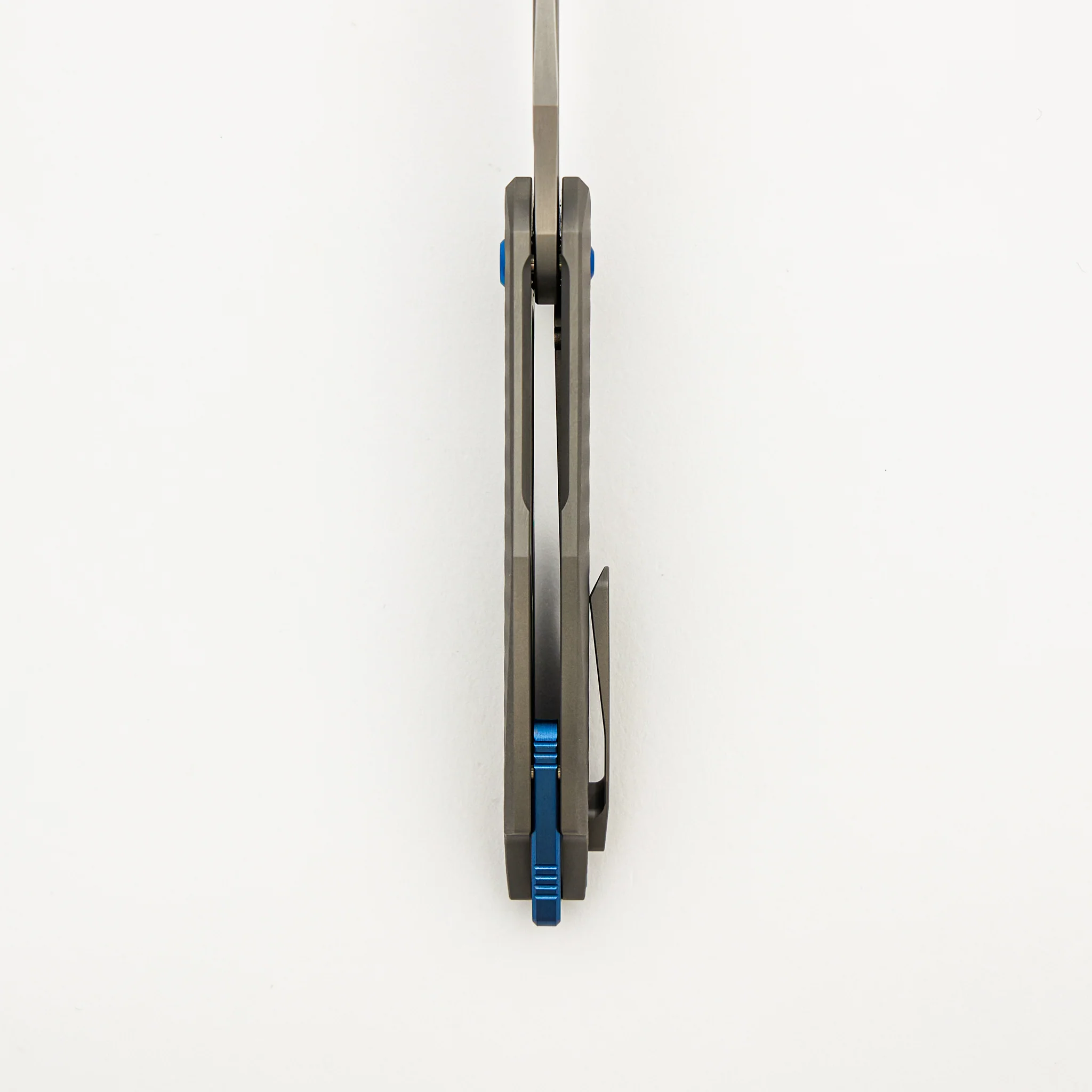 Mini Arius - Plexa Titanium Handle - Blue Hardware - Burnished W/ Polished Flats M390 Blade - Image 7