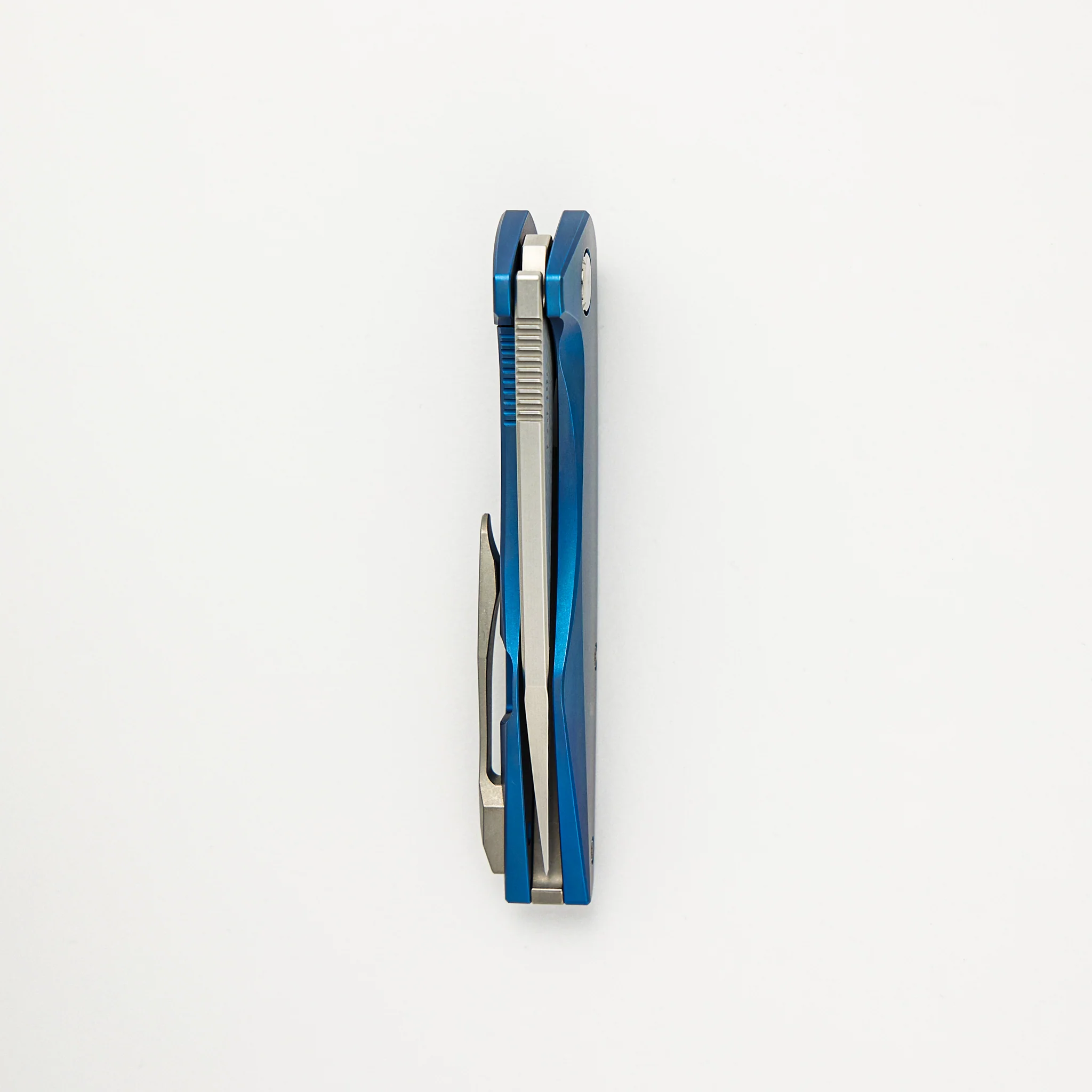 Mini Goblin - Blue Smooth Titanium Handle - Brightwashed W/ Polished Flats M390 Blade - Image 5