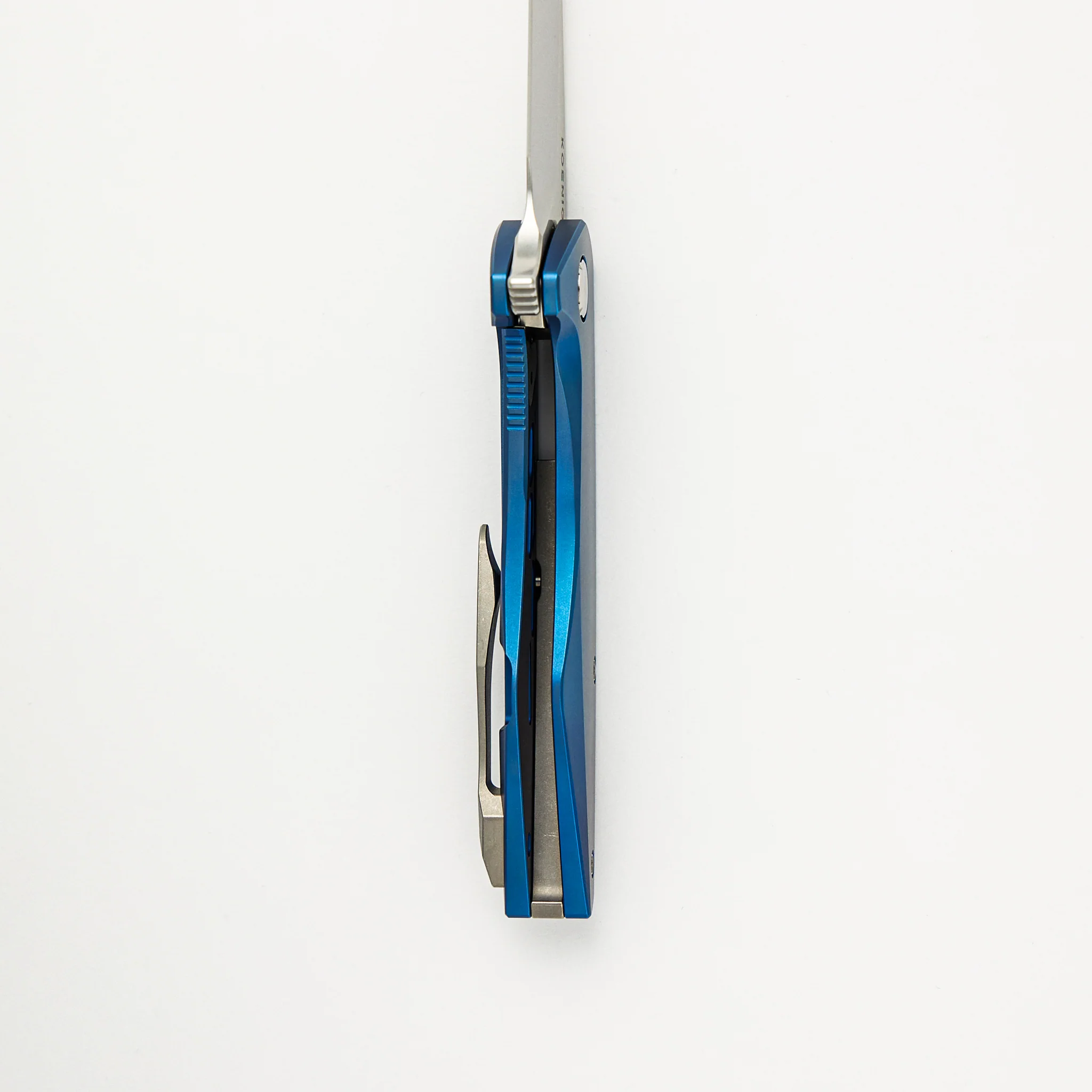 Mini Goblin - Blue Smooth Titanium Handle - Brightwashed W/ Polished Flats M390 Blade - Image 6