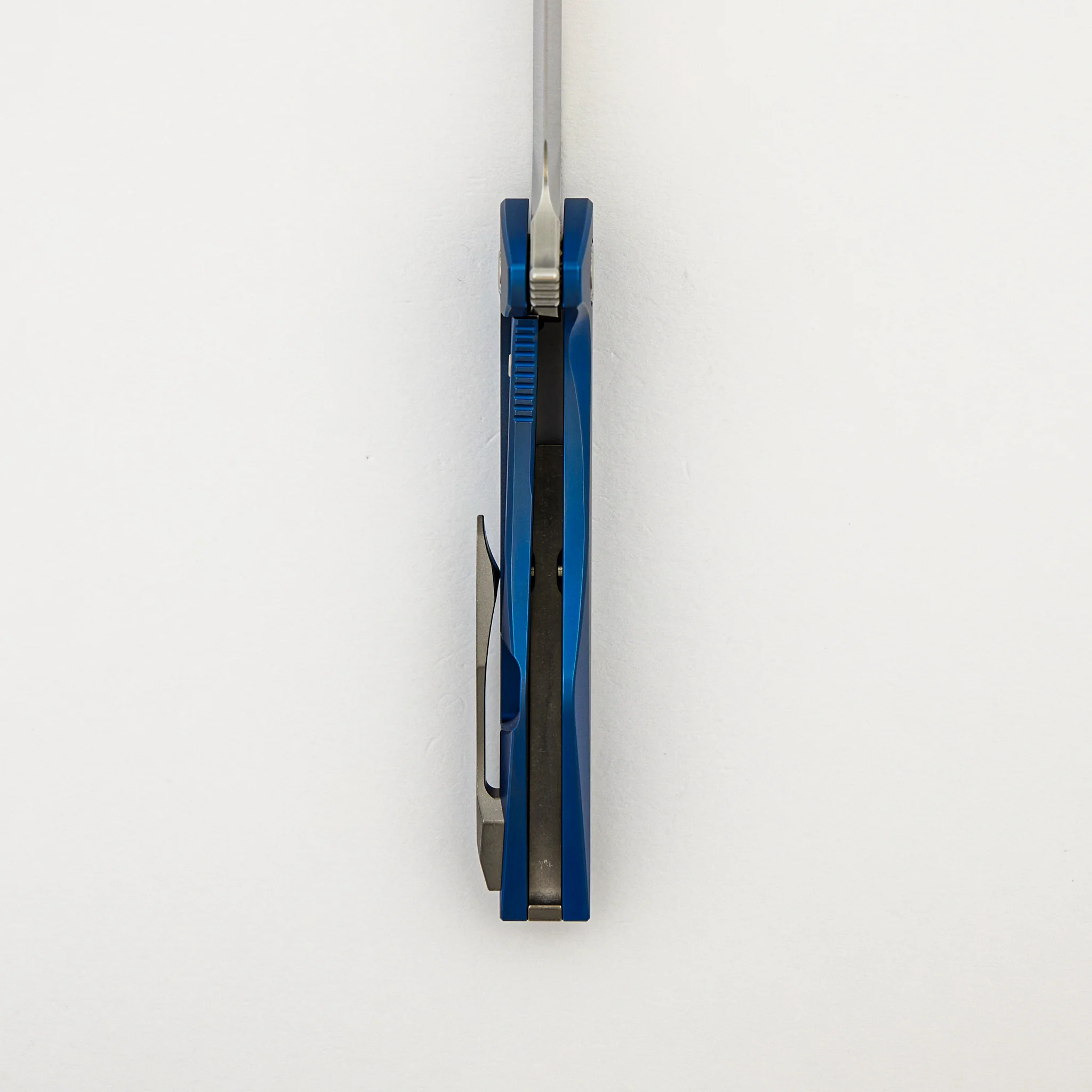Mini Goblin - Blue Smooth Titanium Handle - Silver Hardware - Brightwashed w/ Polished Flats M390 Blade - Image 6