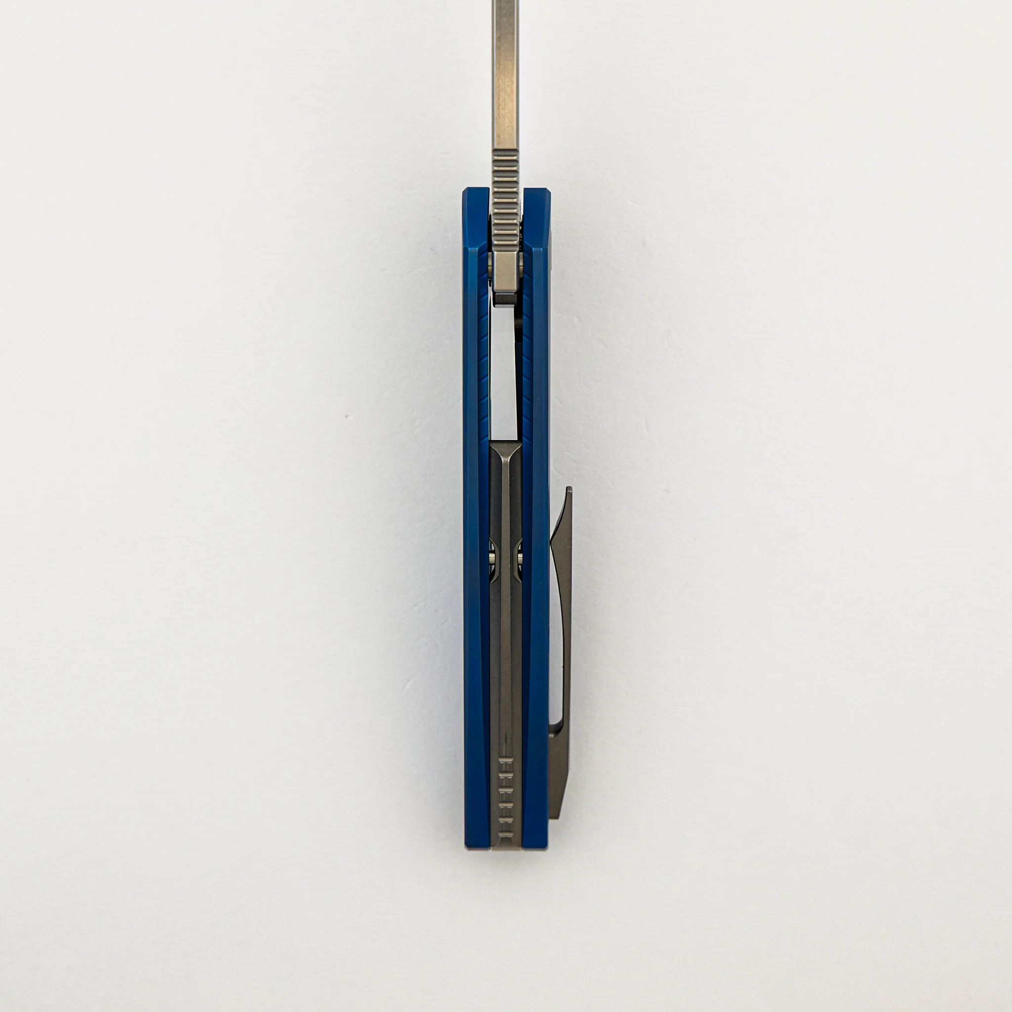 Mini Goblin - Blue Smooth Titanium Handle - Silver Hardware - Brightwashed w/ Polished Flats M390 Blade - Image 7
