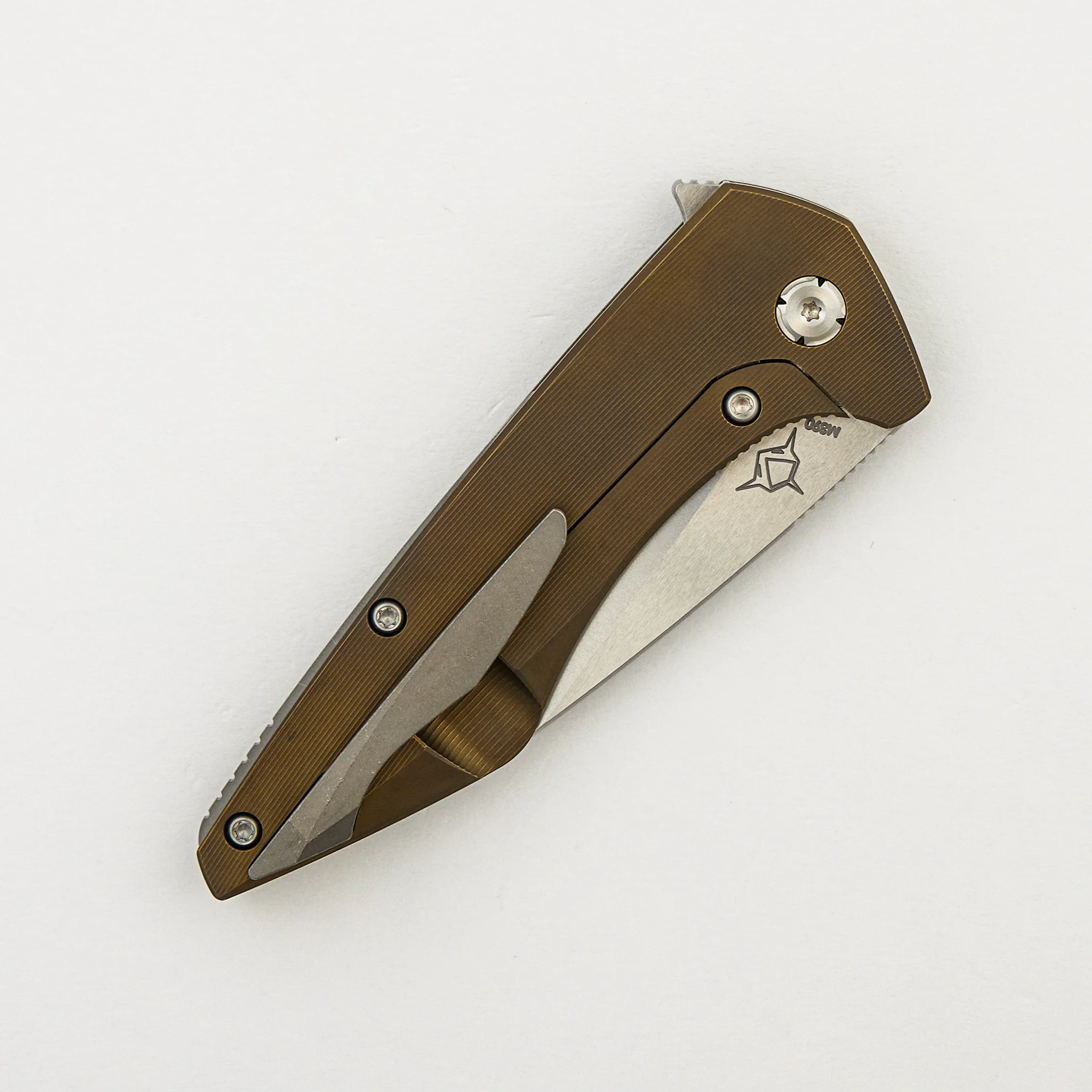 Mini Goblin - Bronze Smooth Titanium Handle - Silver Hardware - Brightwashed w/ Polished Flats M390 Blade - Image 4