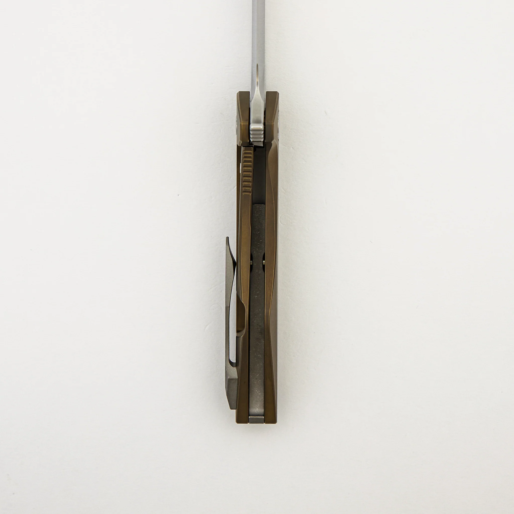 Mini Goblin - Bronze Smooth Titanium Handle - Silver Hardware - Brightwashed w/ Polished Flats M390 Blade - Image 6