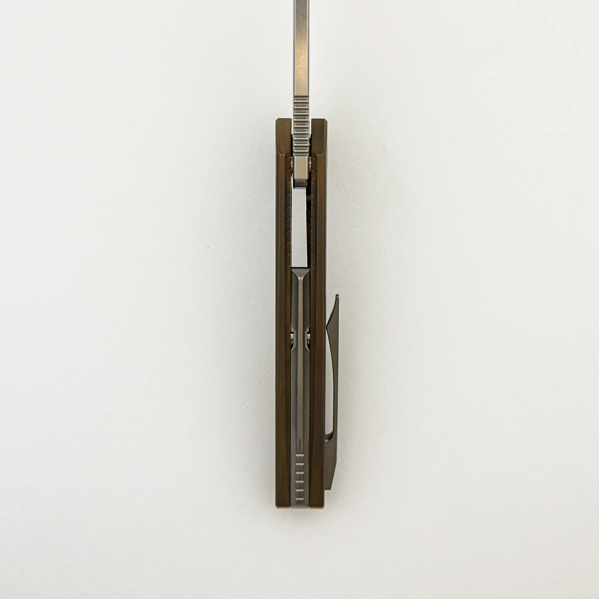 Mini Goblin - Bronze Smooth Titanium Handle - Silver Hardware - Brightwashed w/ Polished Flats M390 Blade - Image 7