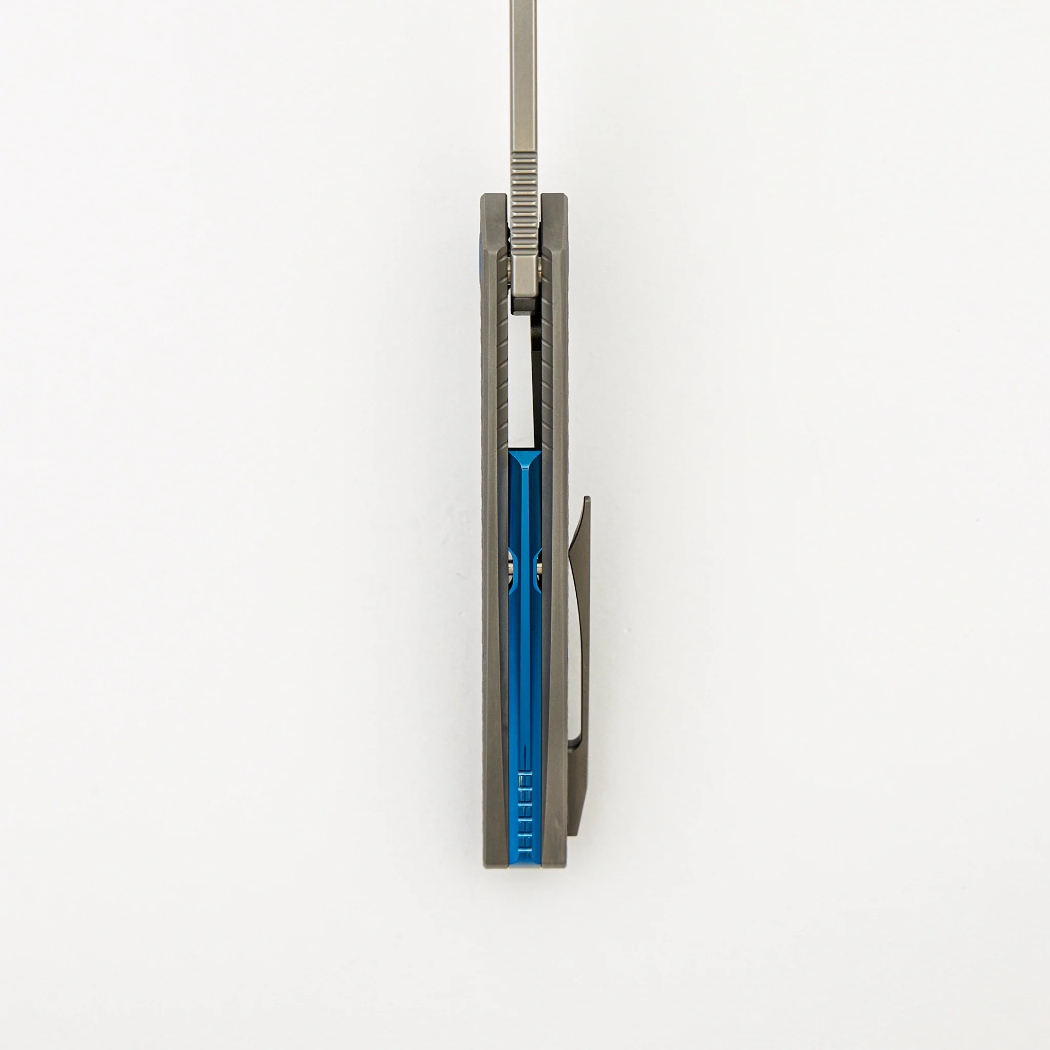 Mini Goblin - PCF Pattern Titanium Handle - Blue Hardware - Burnished w/ Polished Flats M390 Blade - Image 7
