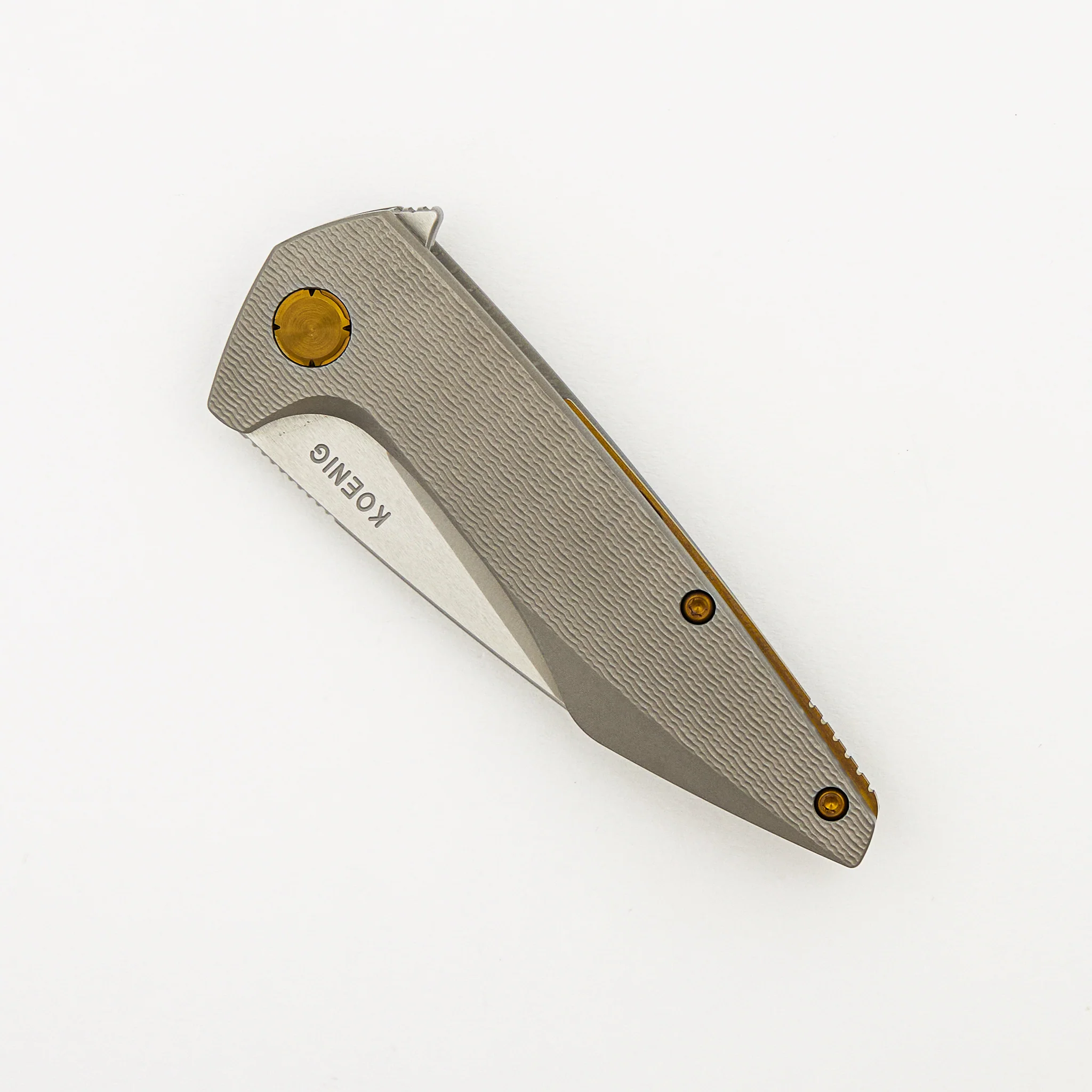 Mini Goblin - PCF Pattern Titanium Handle - Bronze Hardware - Burnished w/ Polished Flats M390 Blade - Image 3