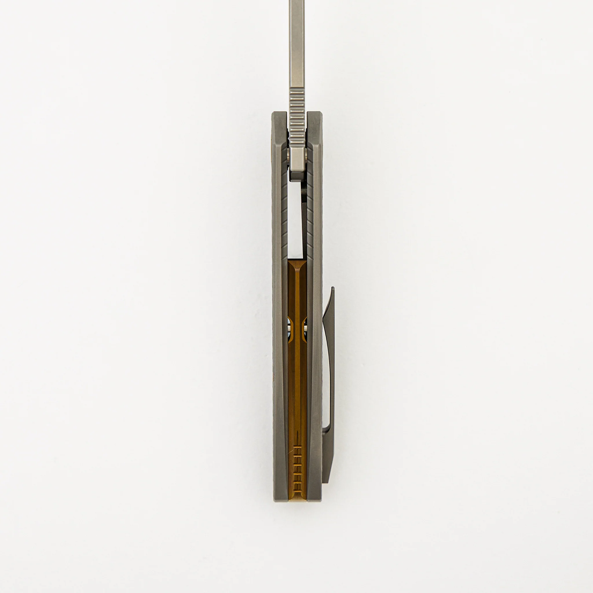 Mini Goblin - PCF Pattern Titanium Handle - Bronze Hardware - Burnished w/ Polished Flats M390 Blade - Image 7