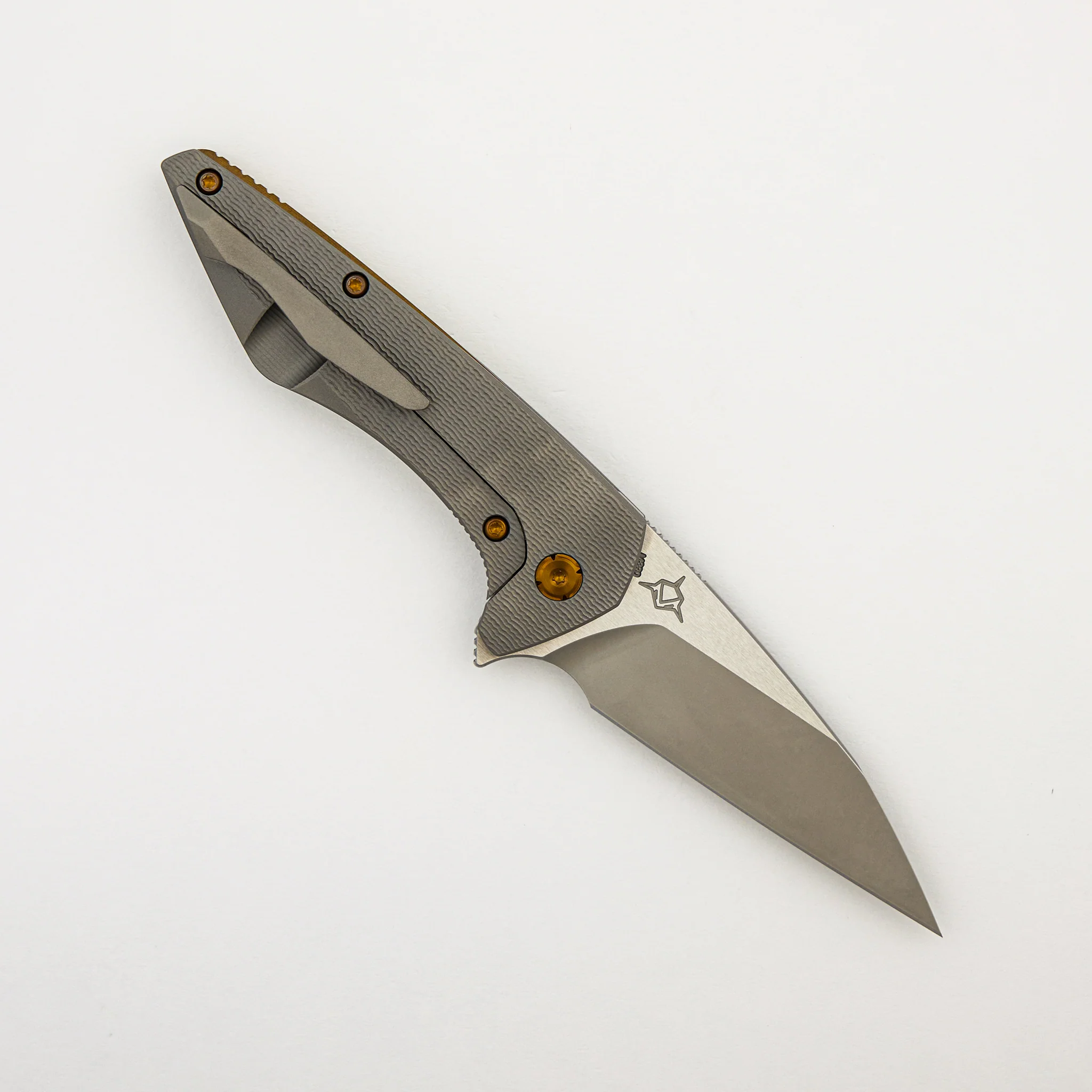 Mini Goblin - PCF Pattern Titanium Handle - Bronze Hardware - Burnished w/ Polished Flats M390 Blade - Image 2