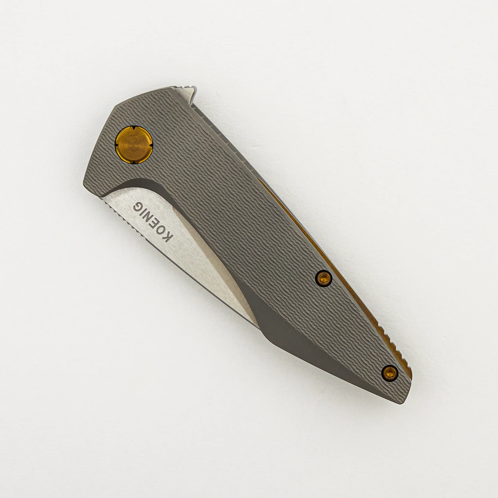 Mini Goblin - PCF Pattern Titanium Handle - Bronze Hardware - Burnished w/ Polished Flats M390 Blade - Image 3