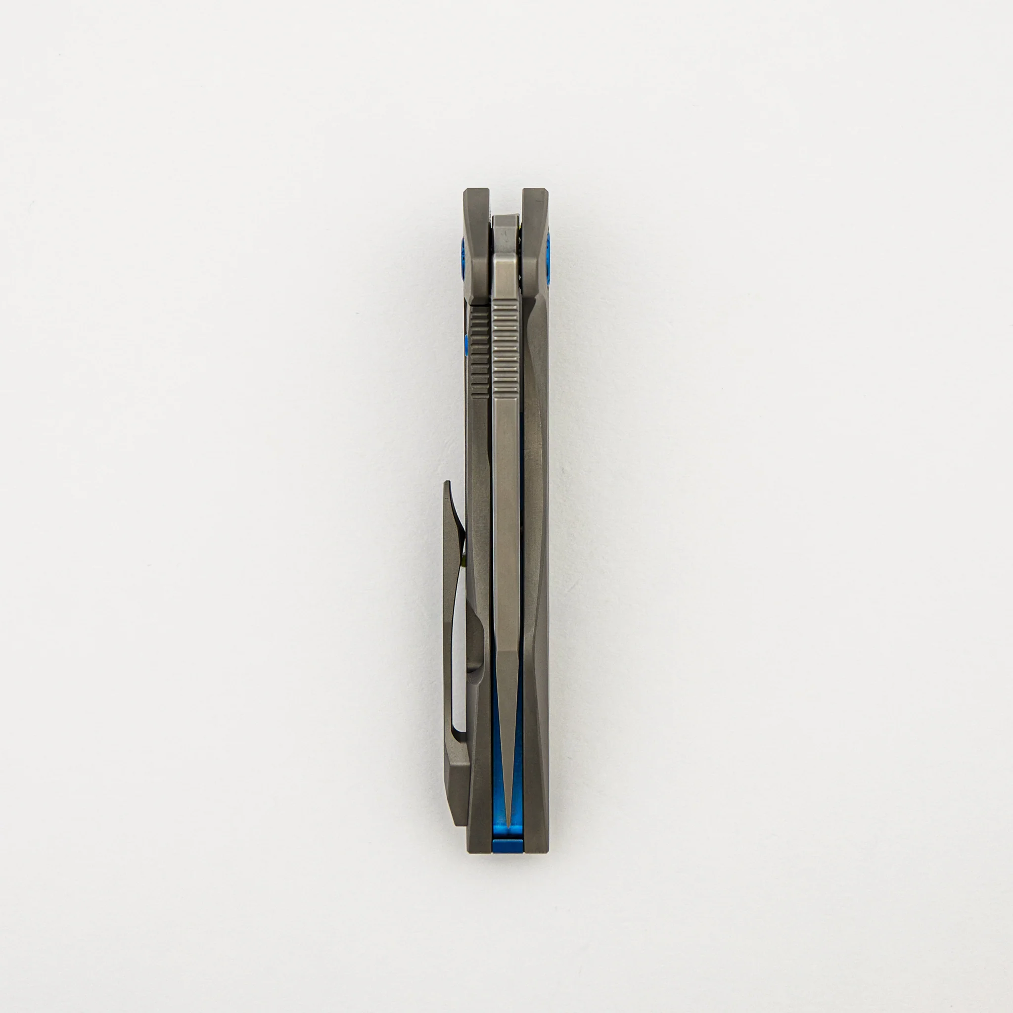 Mini Goblin - Sea Pattern Titanium Handle - Blue Hardware - Brightwashed w/ Polished Flats M390 Blade - Image 5