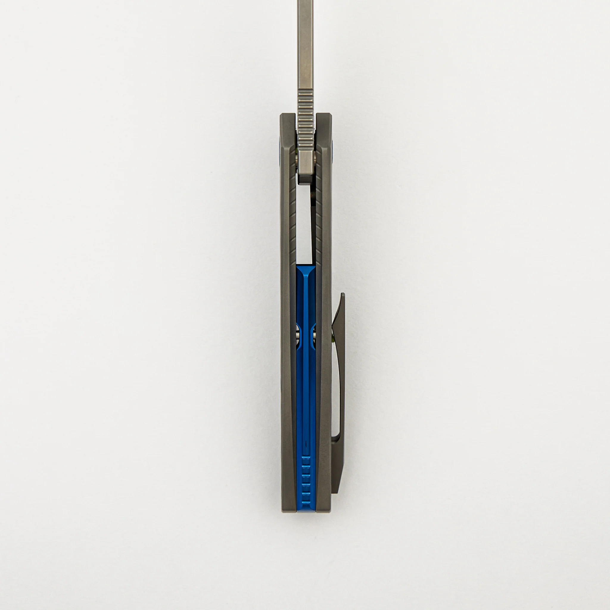 Mini Goblin - Sea Pattern Titanium Handle - Blue Hardware - Brightwashed w/ Polished Flats M390 Blade - Image 7