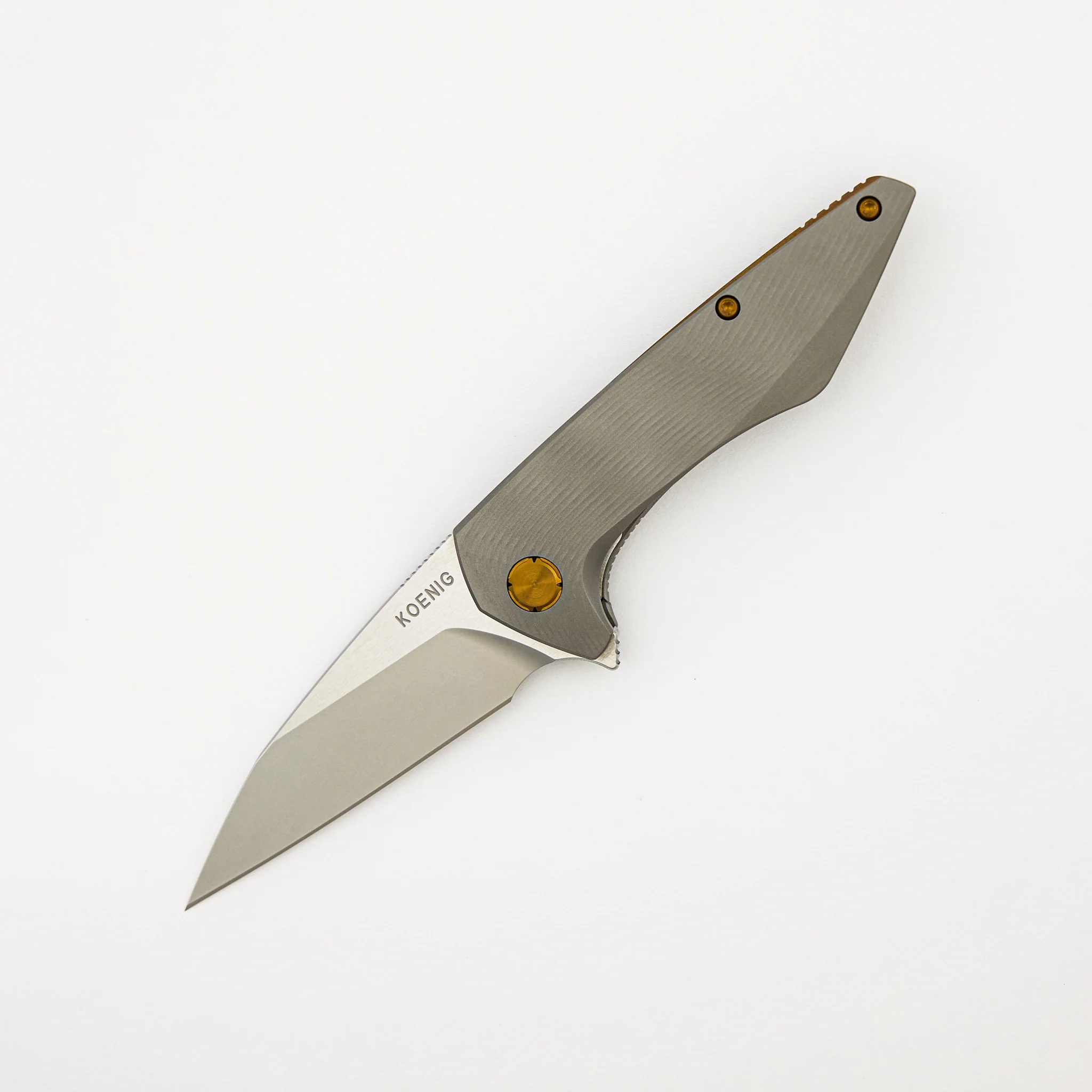 Mini Goblin - Sea Pattern Titanium Handle - Brightwashed W/ Polished Flats M390 Blade - Bronze Hardware