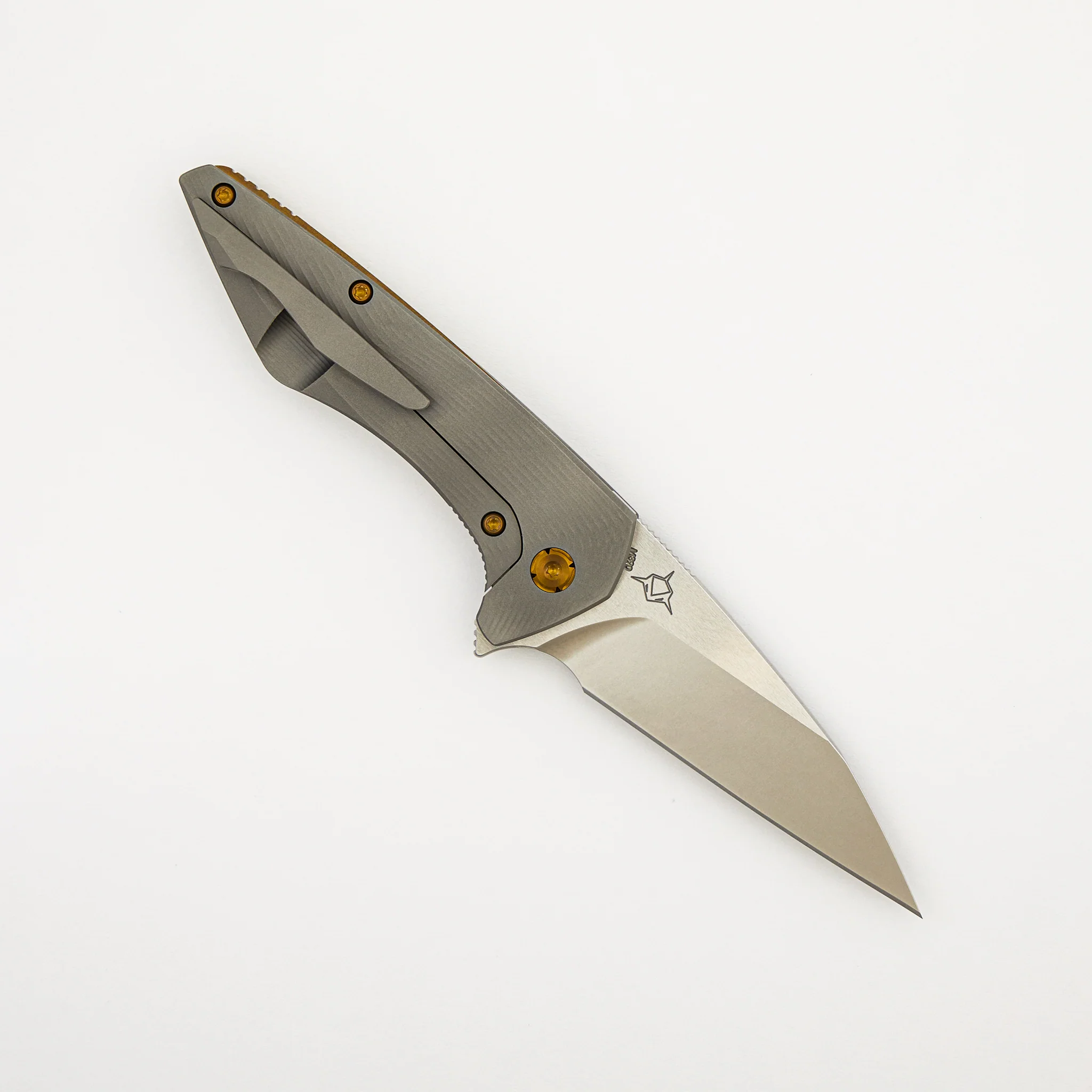 Mini Goblin - Sea Pattern Titanium Handle - Brightwashed W/ Polished Flats M390 Blade - Bronze Hardware - Image 2