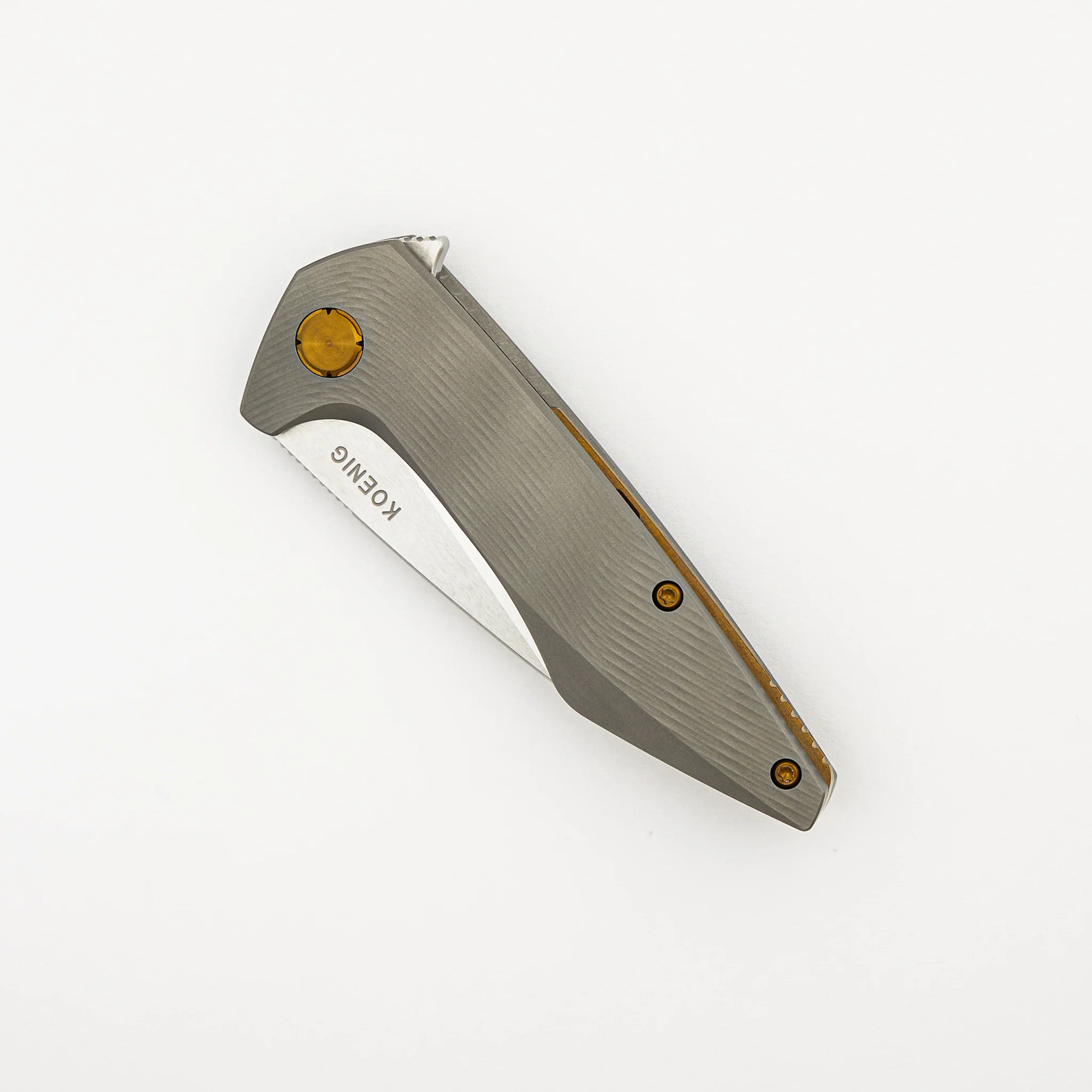 Mini Goblin - Sea Pattern Titanium Handle - Brightwashed W/ Polished Flats M390 Blade - Bronze Hardware - Image 3