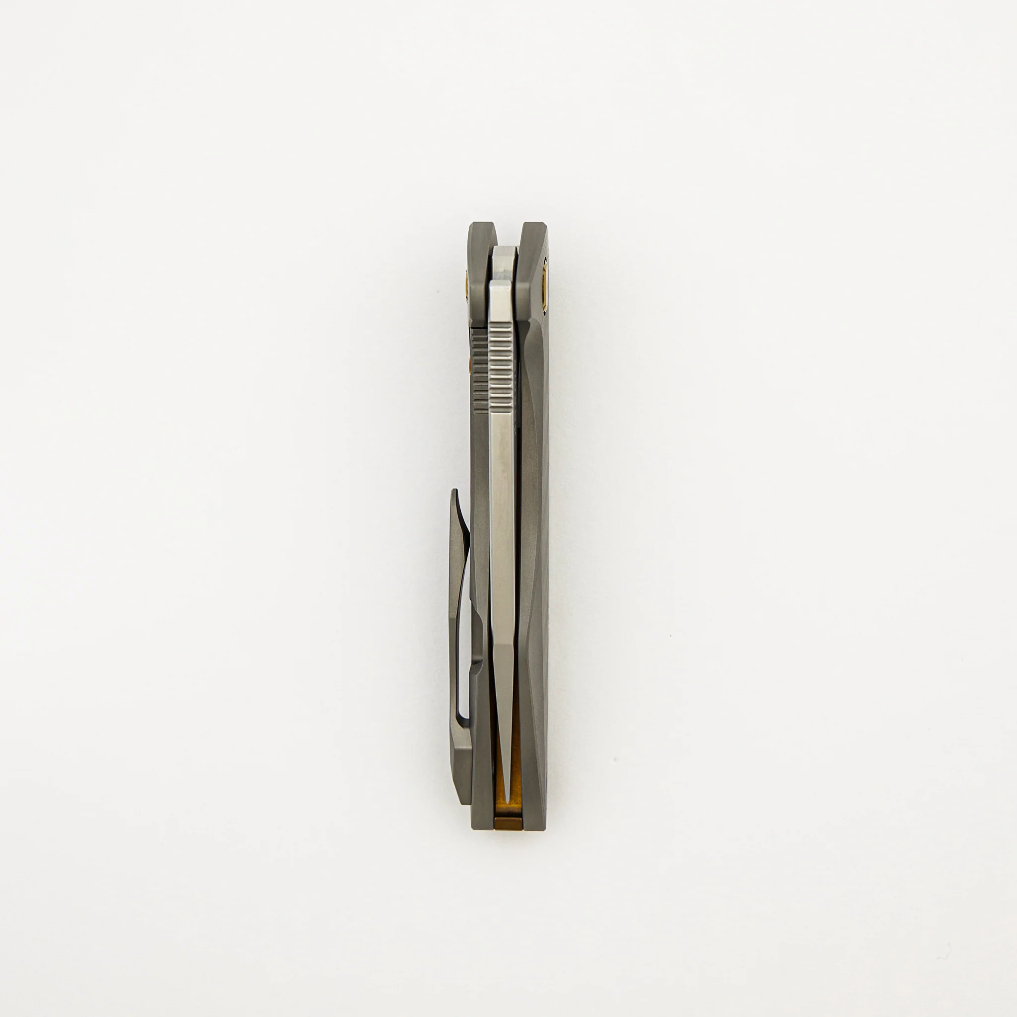 Mini Goblin - Sea Pattern Titanium Handle - Brightwashed W/ Polished Flats M390 Blade - Bronze Hardware - Image 5