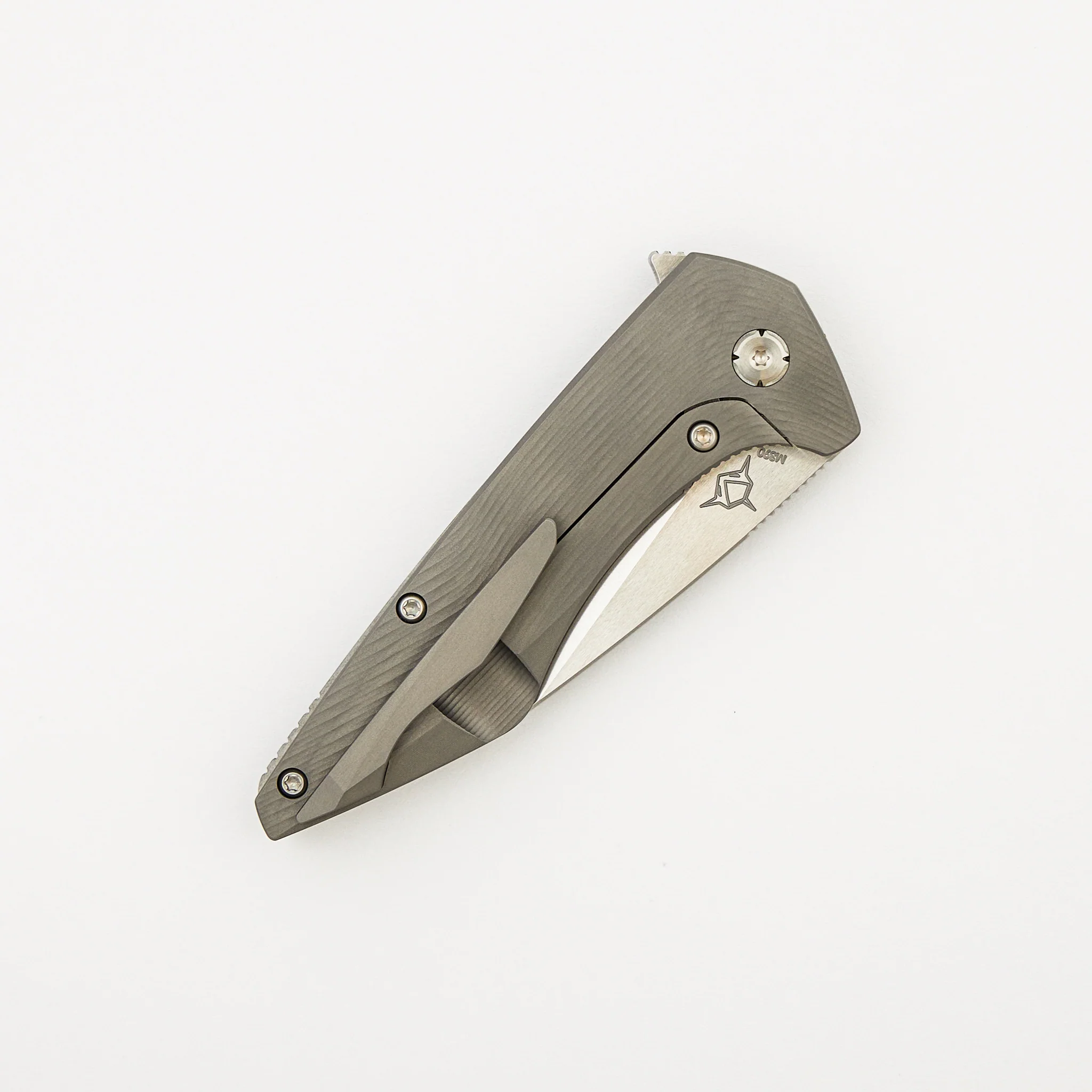Mini Goblin - Sea Pattern Titanium Handle - Brightwashed W/ Polished Flats M390 Blade - Image 4