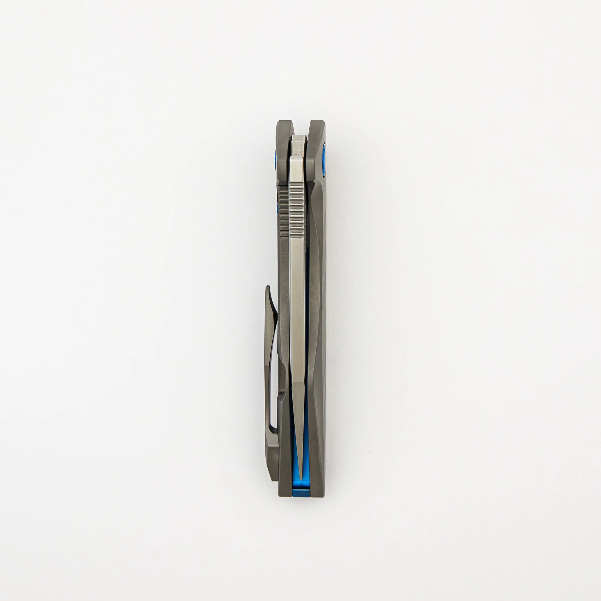 Mini Goblin - Sea Pattern Titanium Handle - Brightwashed W/ Polished Flats M390 Blade - Blue Hardware - Image 5