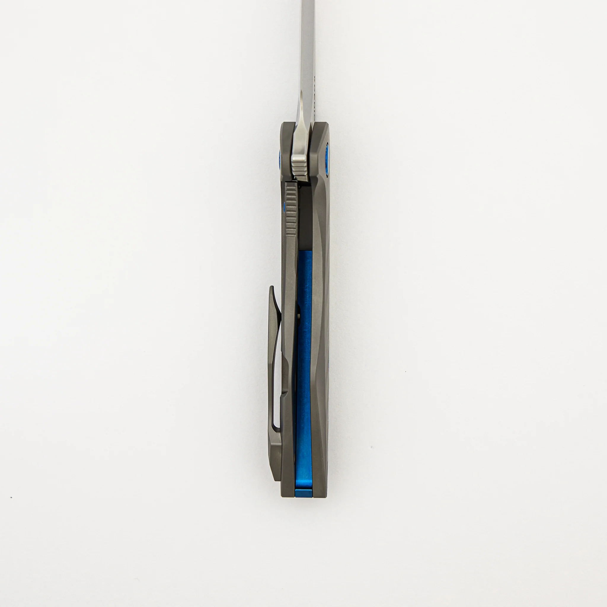 Mini Goblin - Sea Pattern Titanium Handle - Brightwashed W/ Polished Flats M390 Blade - Blue Hardware - Image 6