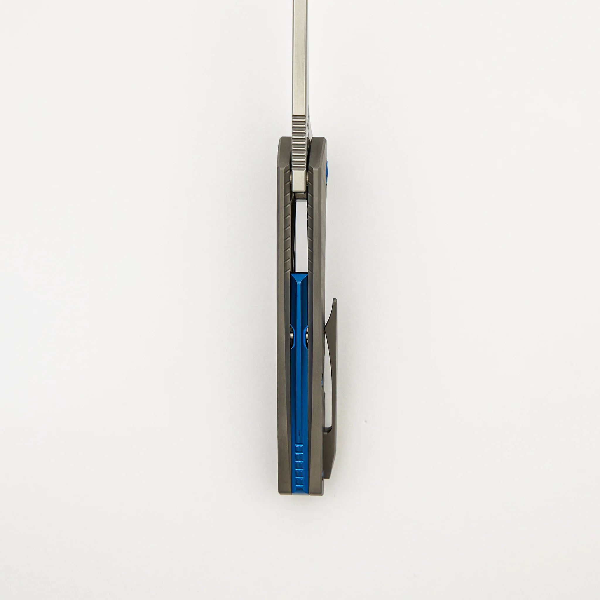 Mini Goblin - Sea Pattern Titanium Handle - Brightwashed W/ Polished Flats M390 Blade - Blue Hardware - Image 7
