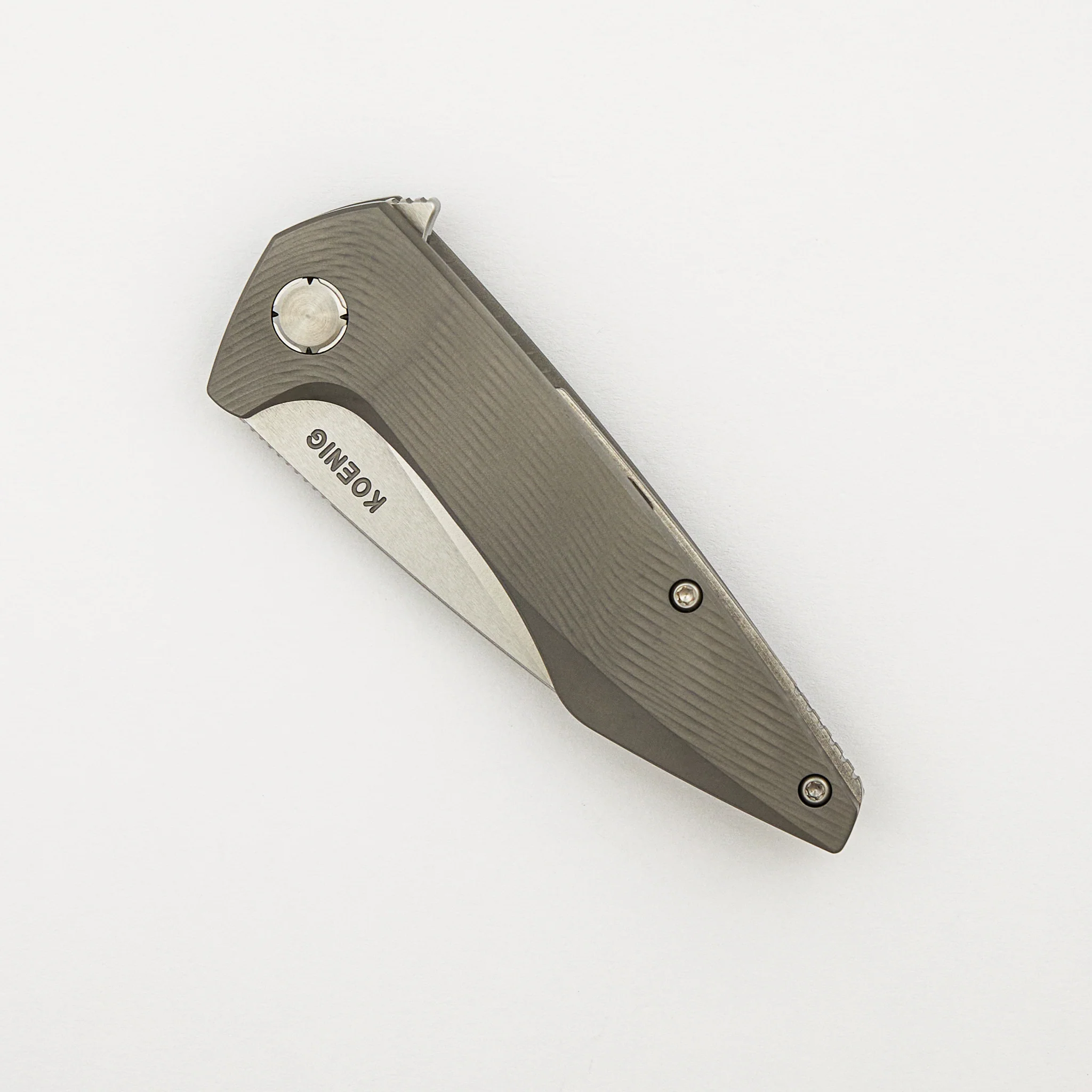 Mini Goblin - Sea Pattern Titanium Handle - Silver Hardware - Brightwashed w/ Polished Flats M390 Blade - Image 3