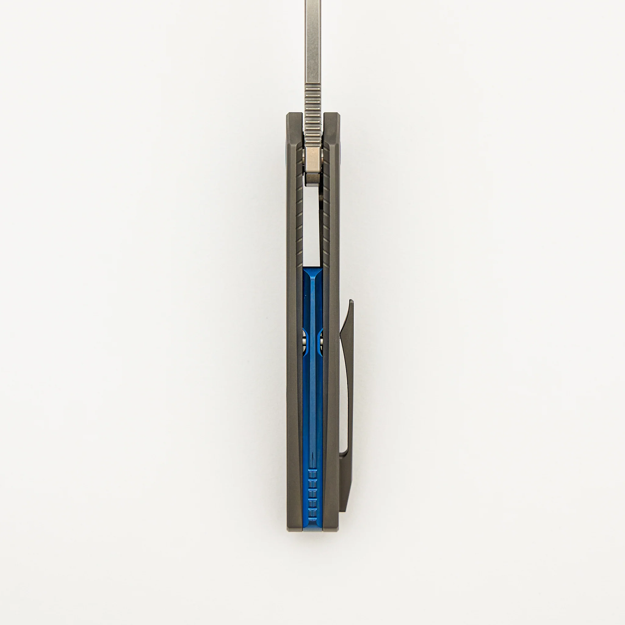 Mini Goblin - Smooth Titanium Handle - Blue Hardware - Brightwashed W/ Polished Flats M390 Blade - Image 7
